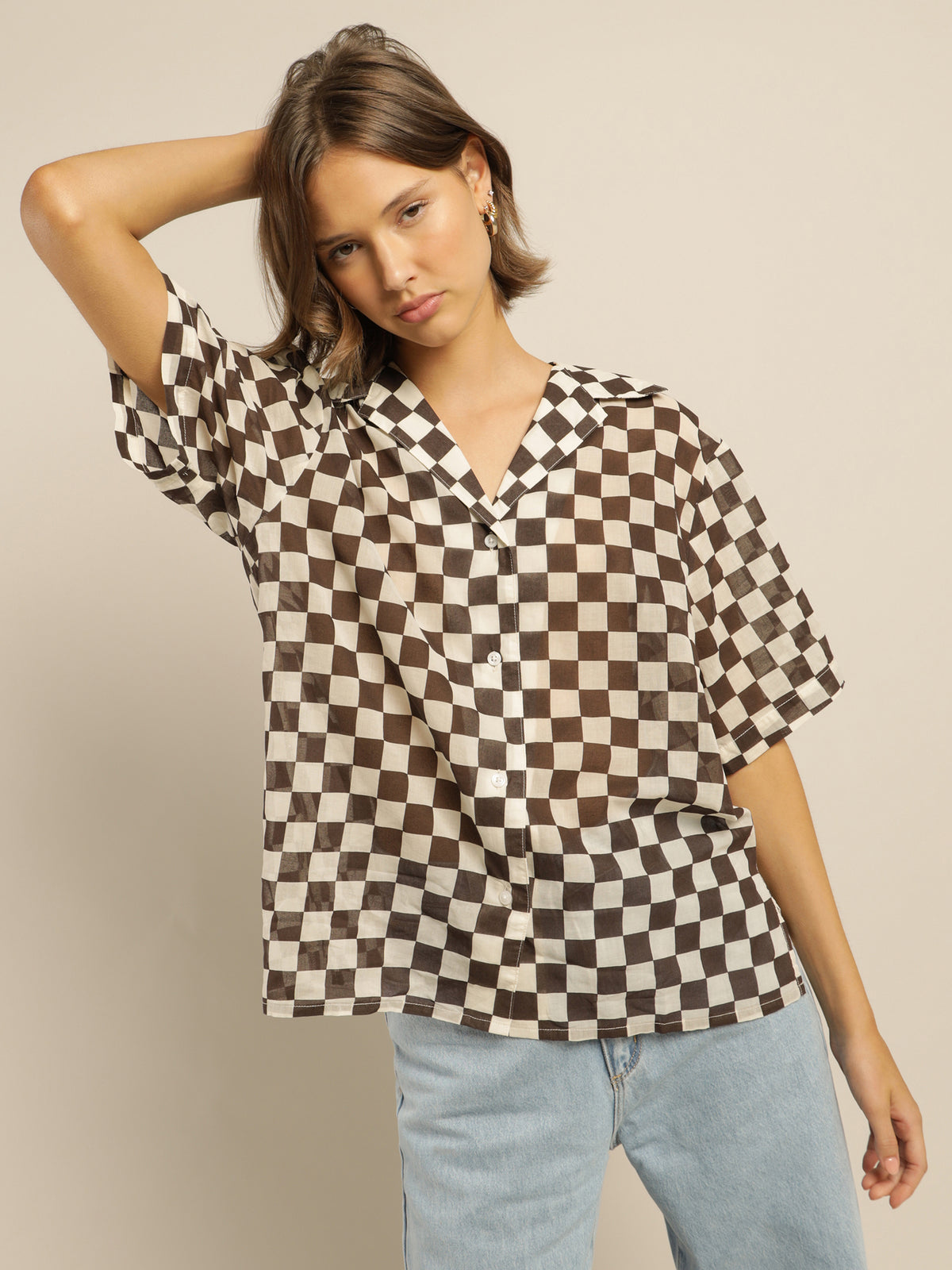 Aalto Slouch Shirt in Cocoa Checkerboard