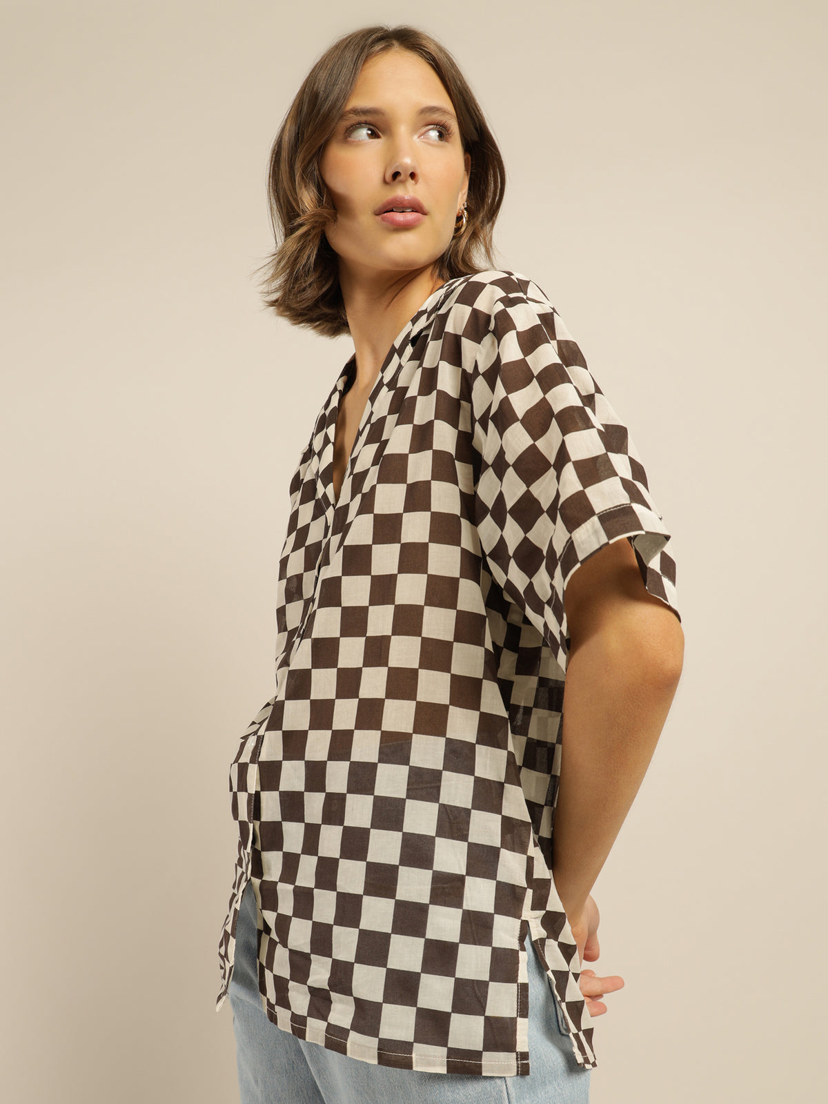 Aalto Slouch Shirt in Cocoa Checkerboard