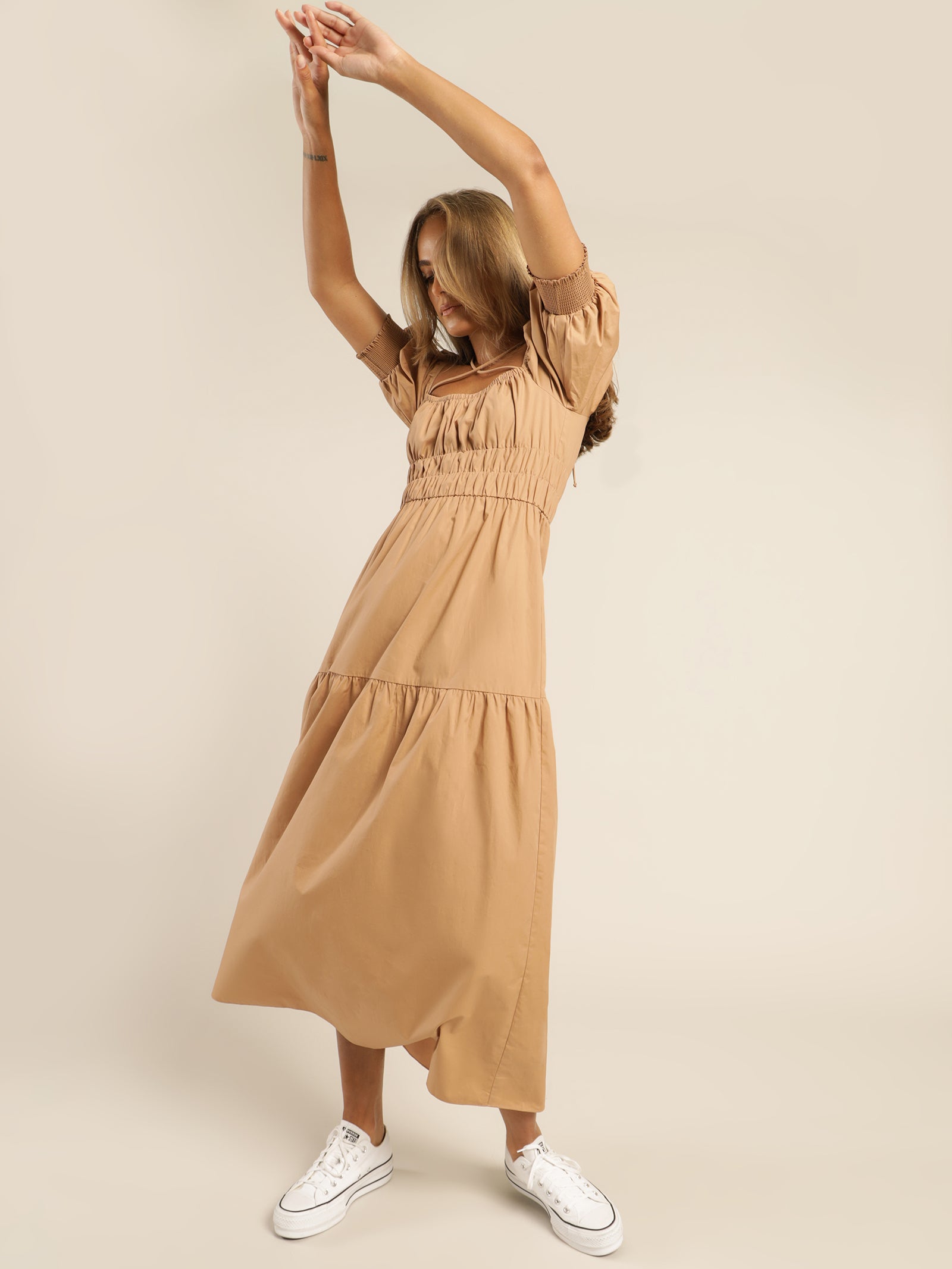 Joelle Poplin Maxi Dress in Fawn