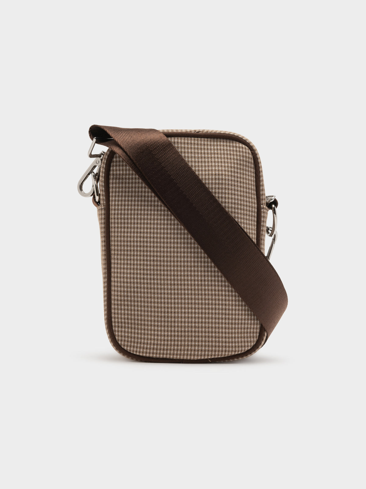 Zip-Front Side Bag in Brown &amp; Cream Check