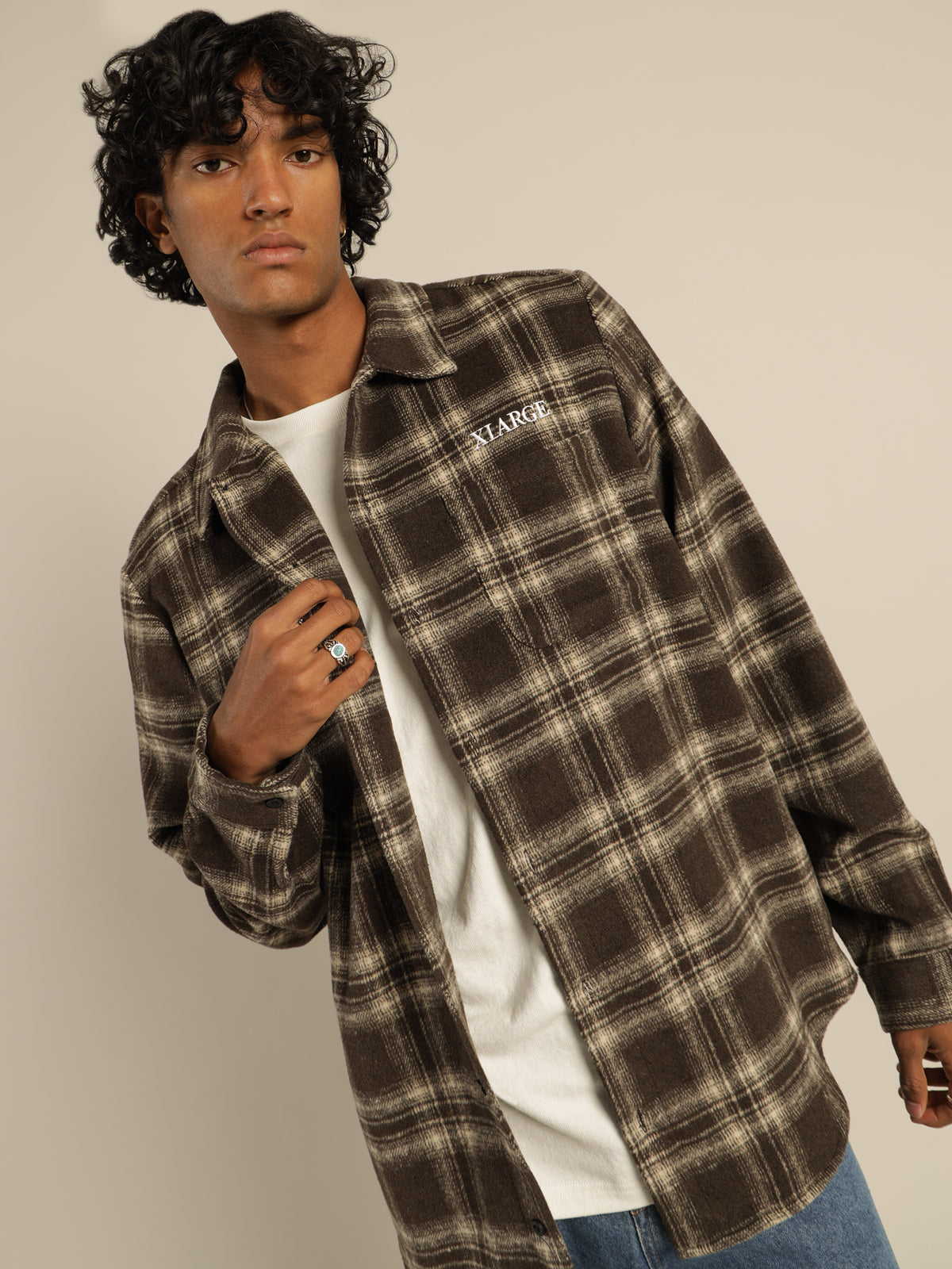 Shadow Long Sleeve Shirt in Brown &amp; Cream Check