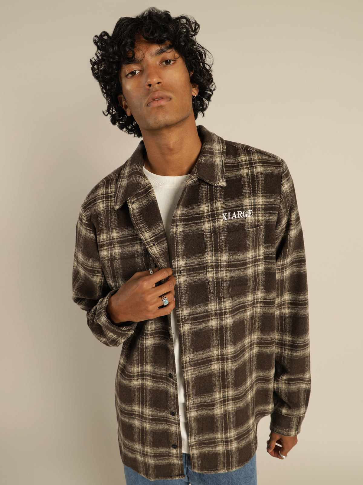 Shadow Long Sleeve Shirt in Brown &amp; Cream Check