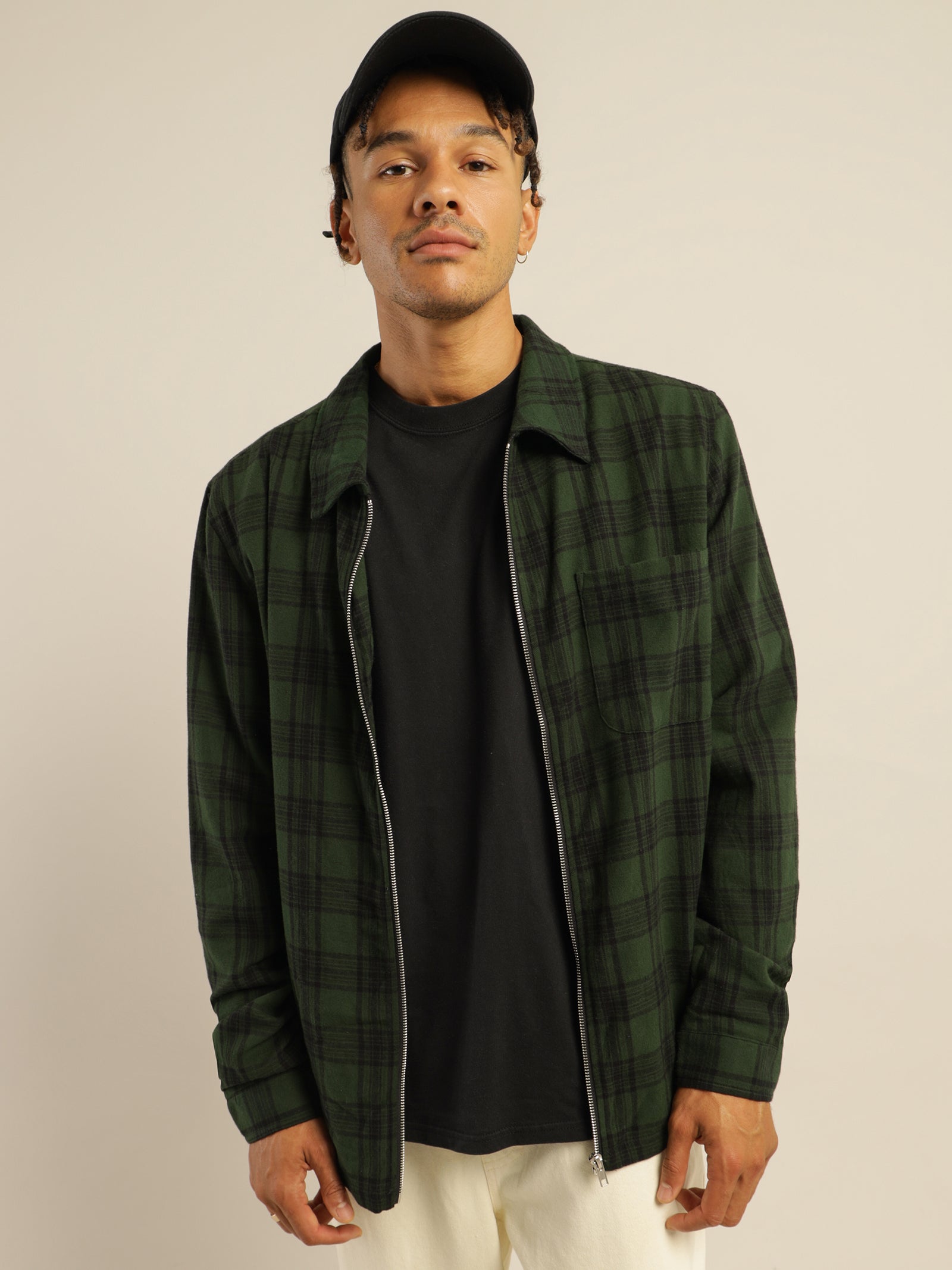 Stussy Classic Zip Up Plaid Shirt Jacket Green Glue Store