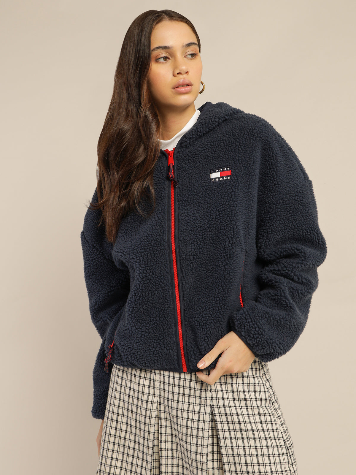 Tommy Badge Sherpa Hooded Jacket in Twilight Navy
