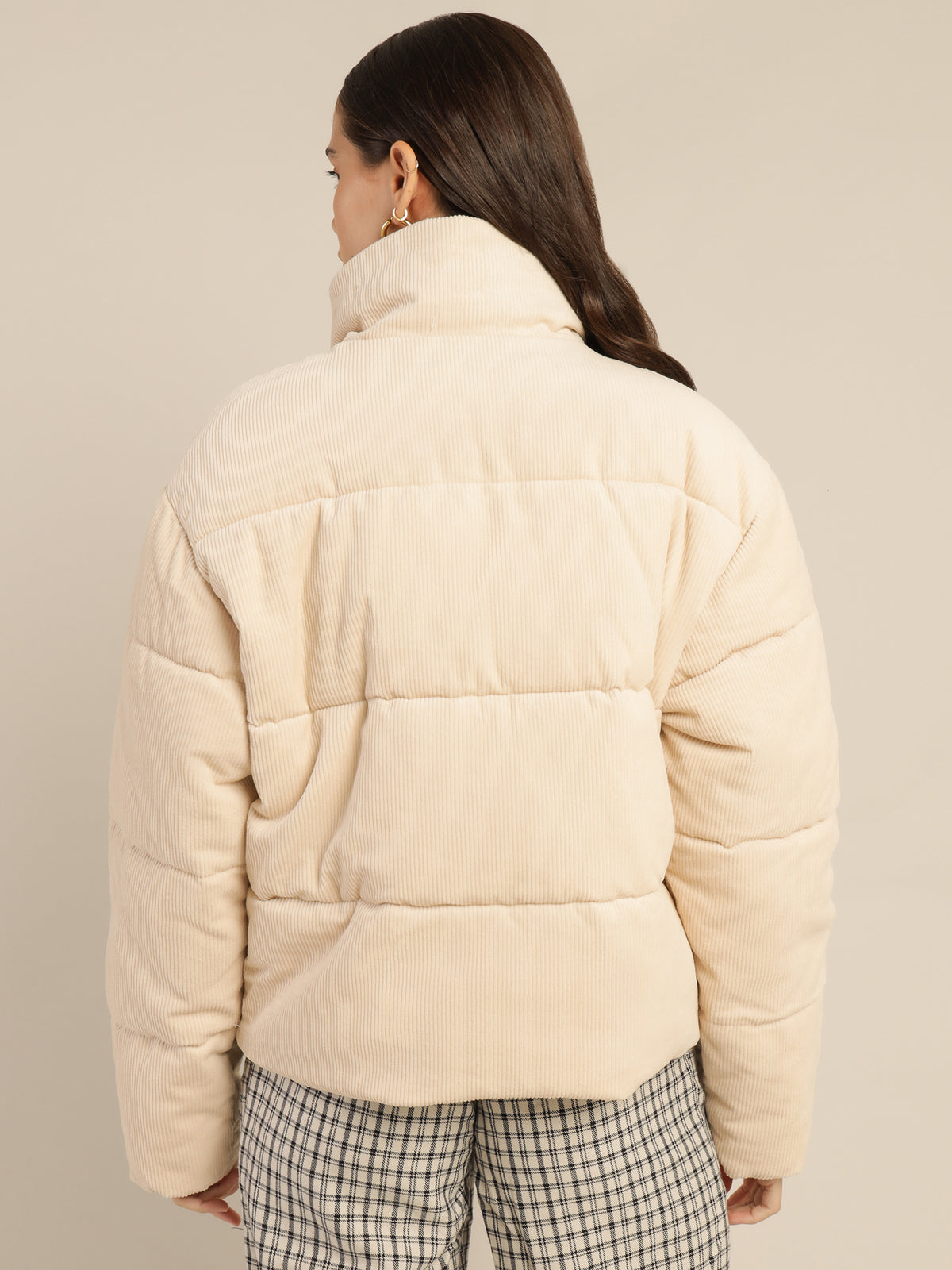 Corduroy Padded Puffer Jacket in Smooth Stone