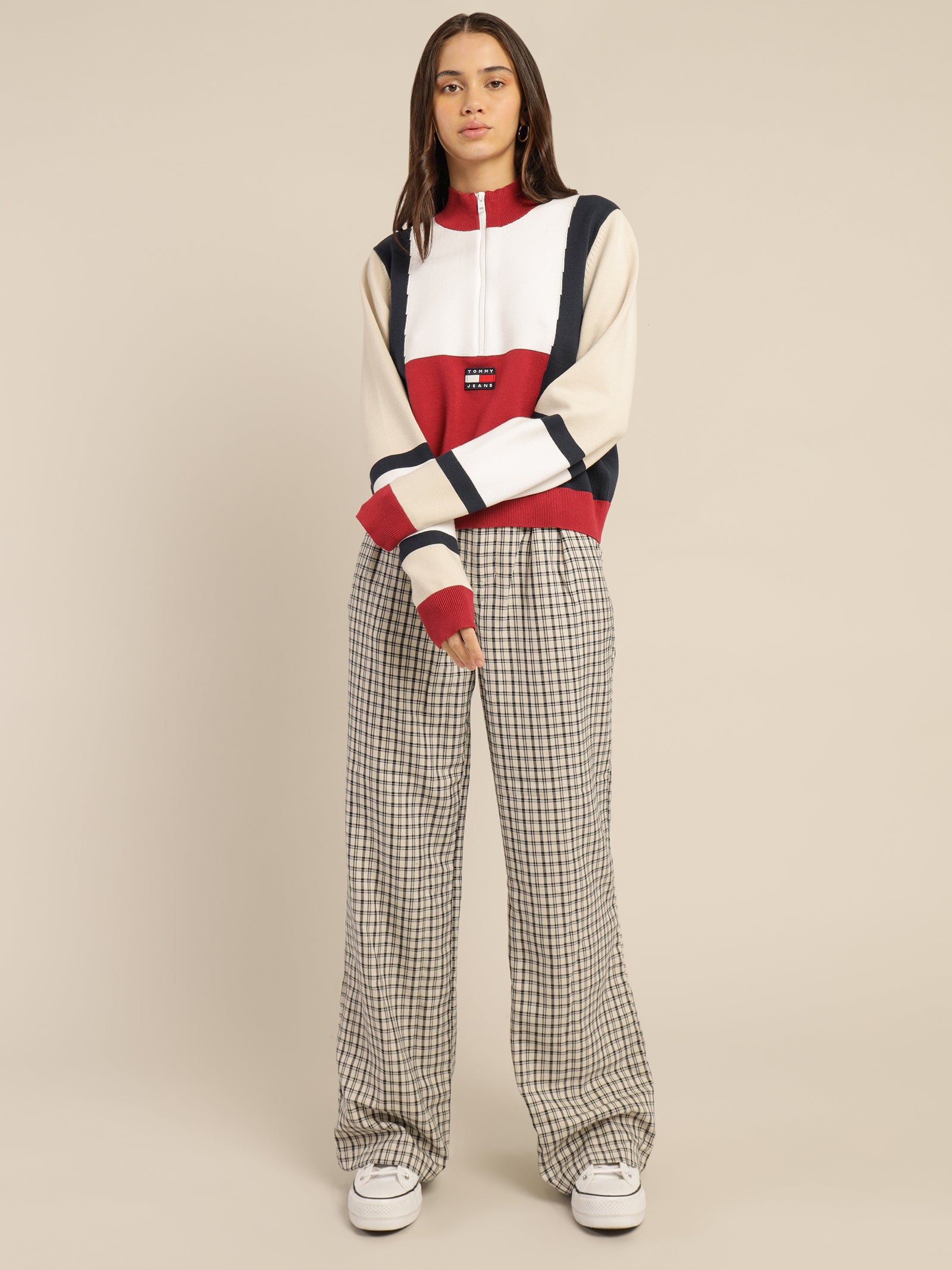 Colour-Blocked Half-Zip Jumper