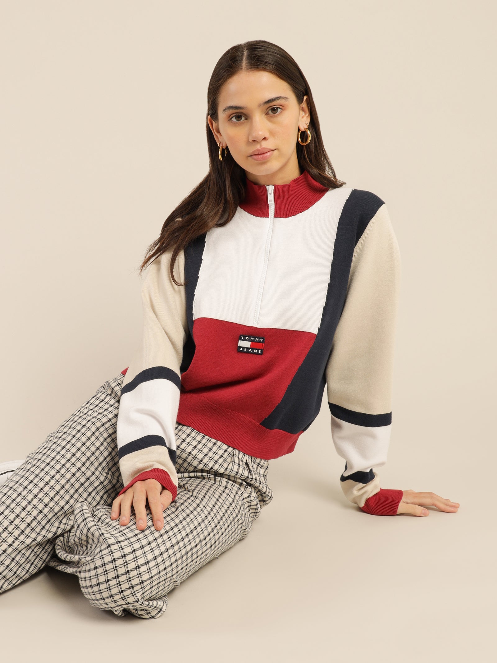 Colour-Blocked Half-Zip Jumper