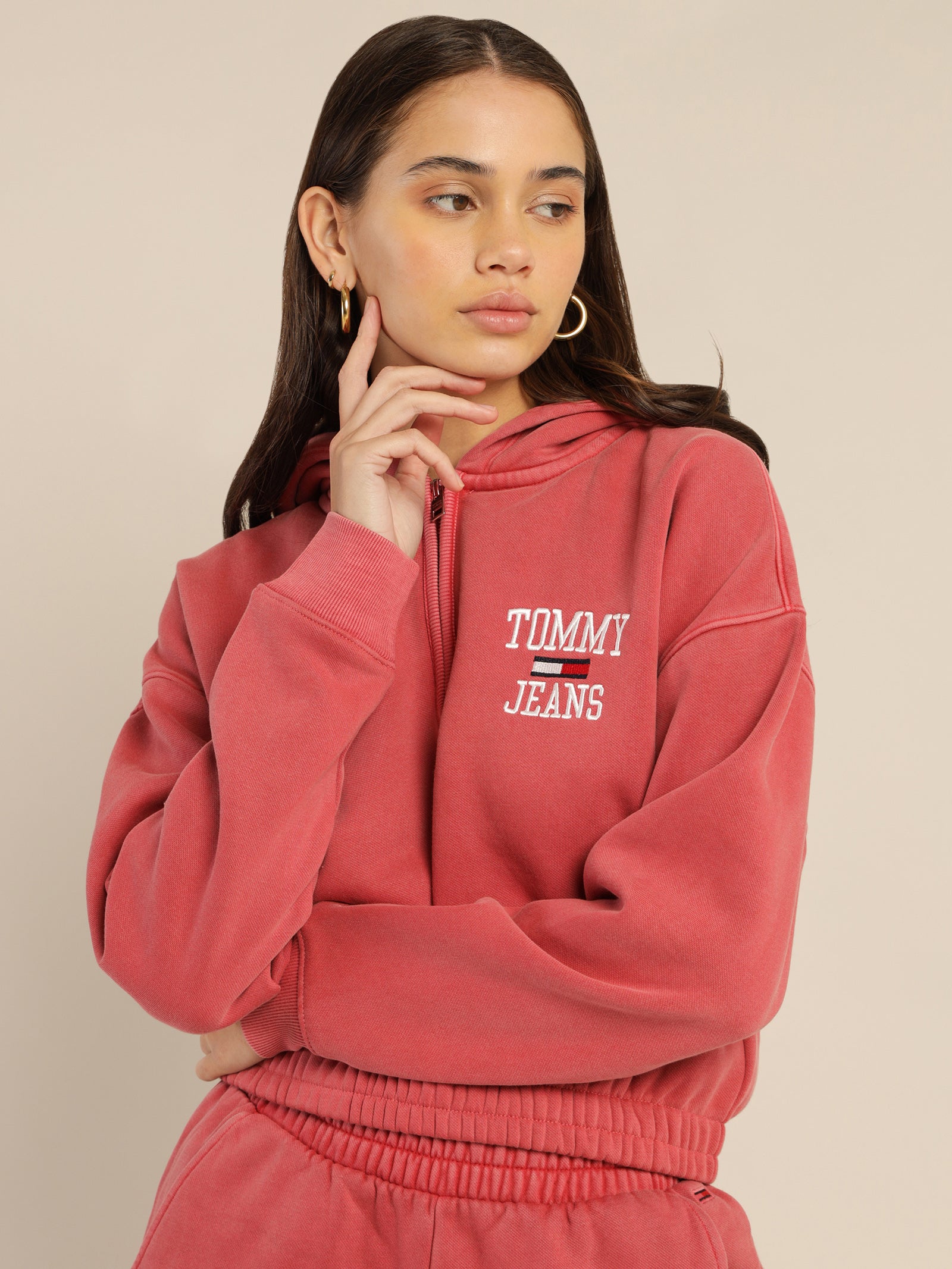 College Cropped Quarter-Zip Hoodie
