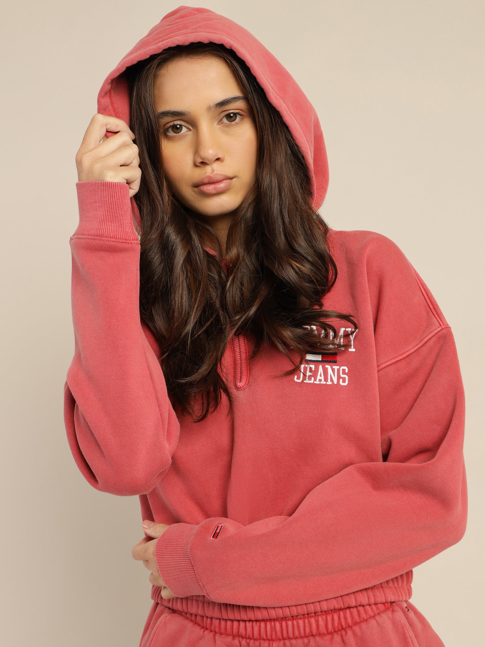 College Cropped Quarter-Zip Hoodie