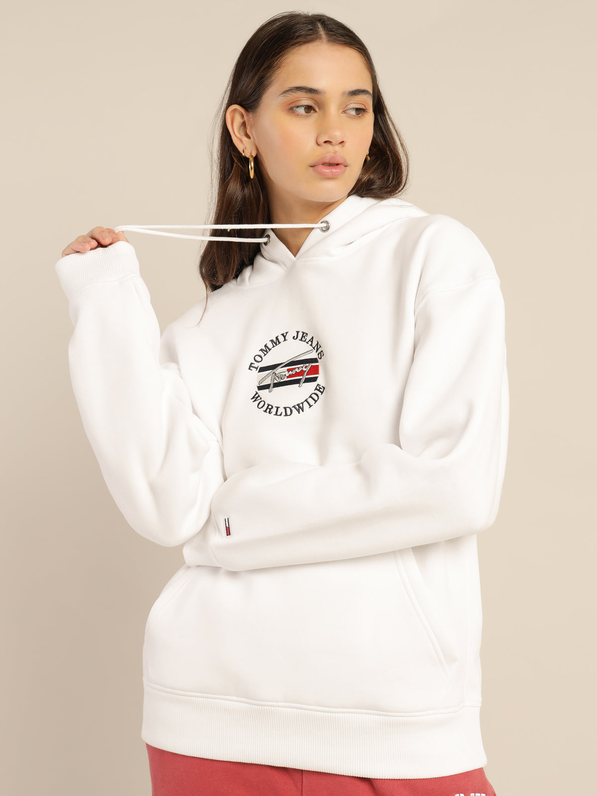 Relaxed Timeless Signature Logo Hoodie in White