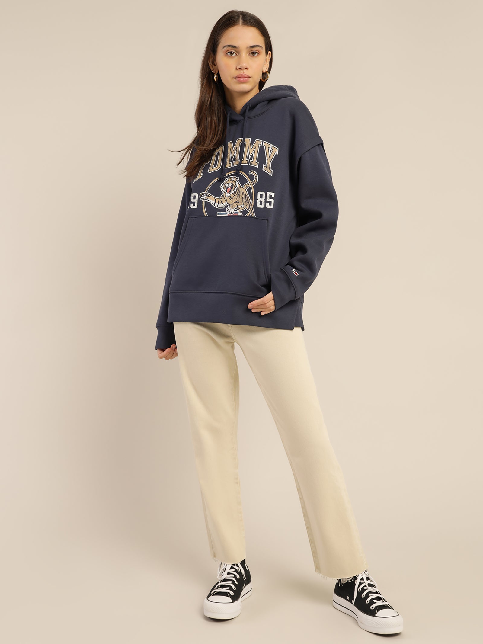 College Tiger Logo Relaxed Hoodie