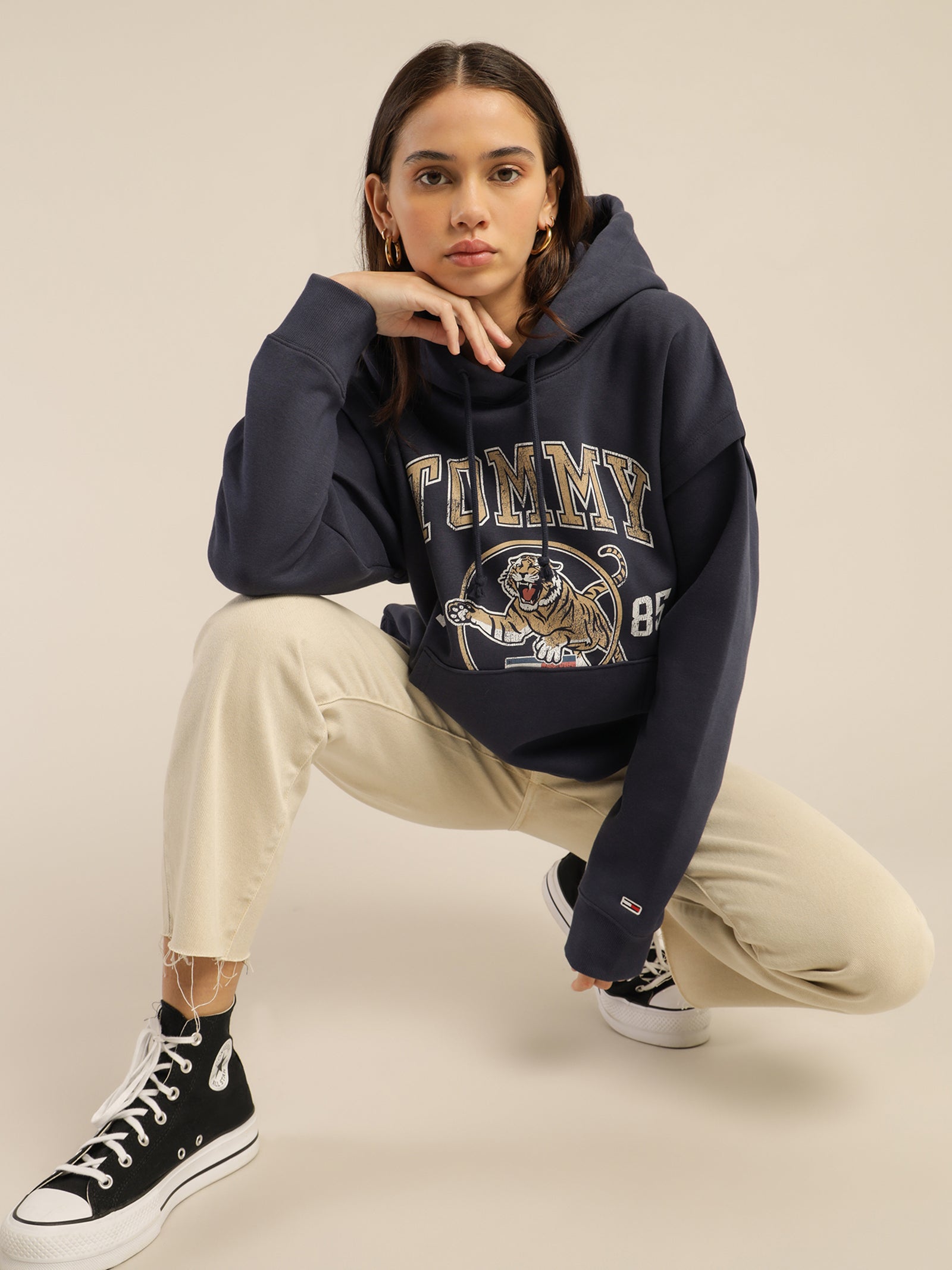 College Tiger Logo Relaxed Hoodie