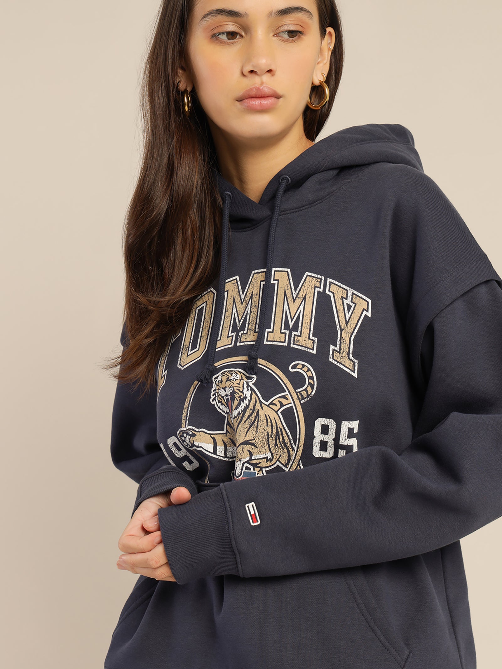 College Tiger Logo Relaxed Hoodie