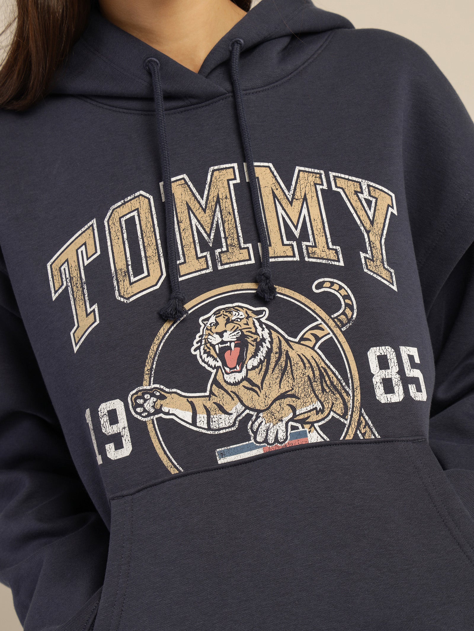 College Tiger Logo Relaxed Hoodie