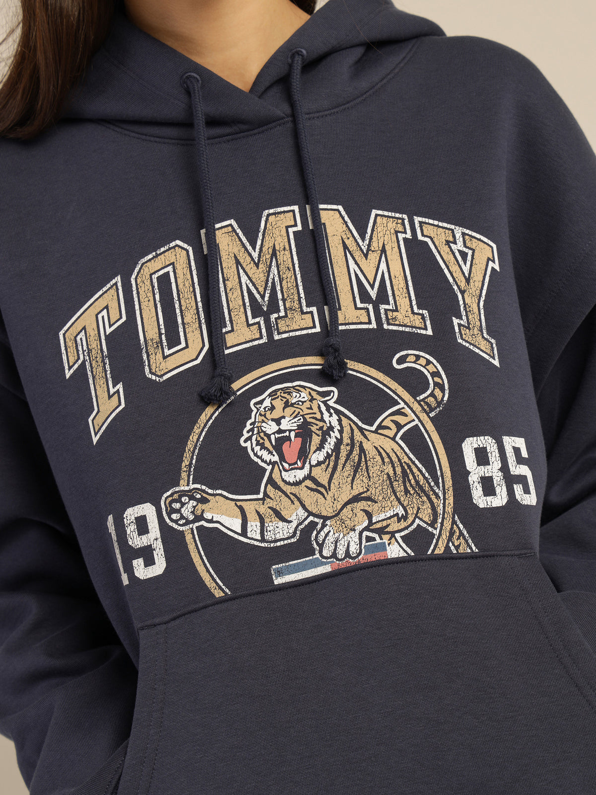 College Tiger Logo Relaxed Hoodie in Twilight Navy