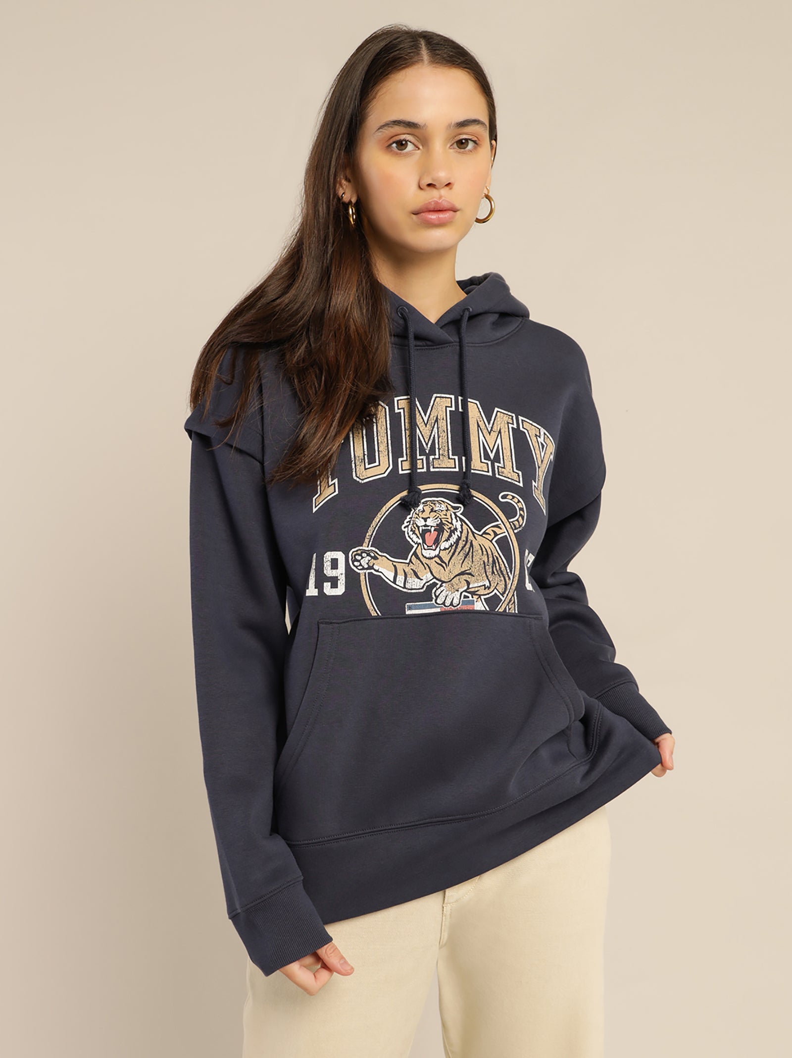 College Tiger Logo Relaxed Hoodie