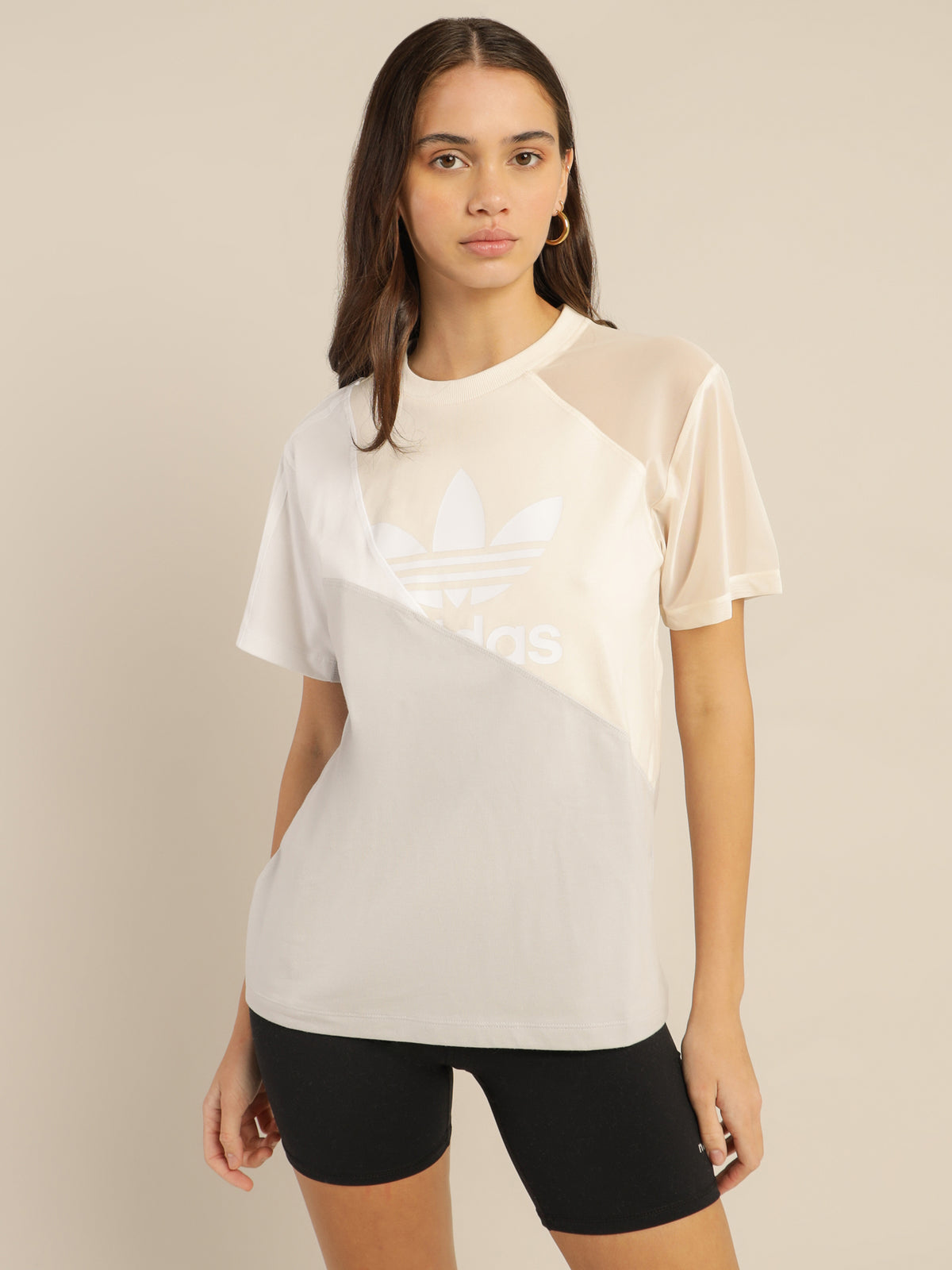 Adidas Split Trefoil T-Shirt in Wonder White &amp; Grey
