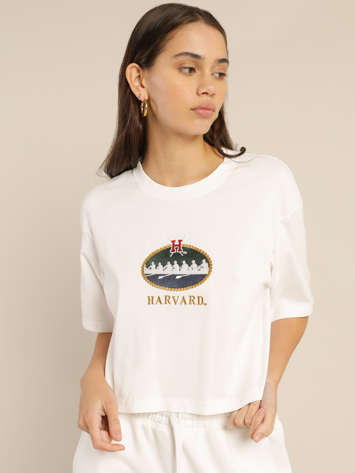 Harvard Rowing Crest Crop T-Shirt in White