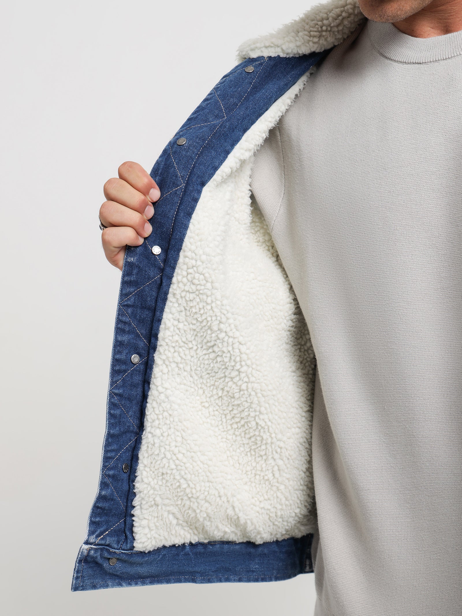 Article One Niko Denim Sherpa Jacket Stone Blue Glue Store