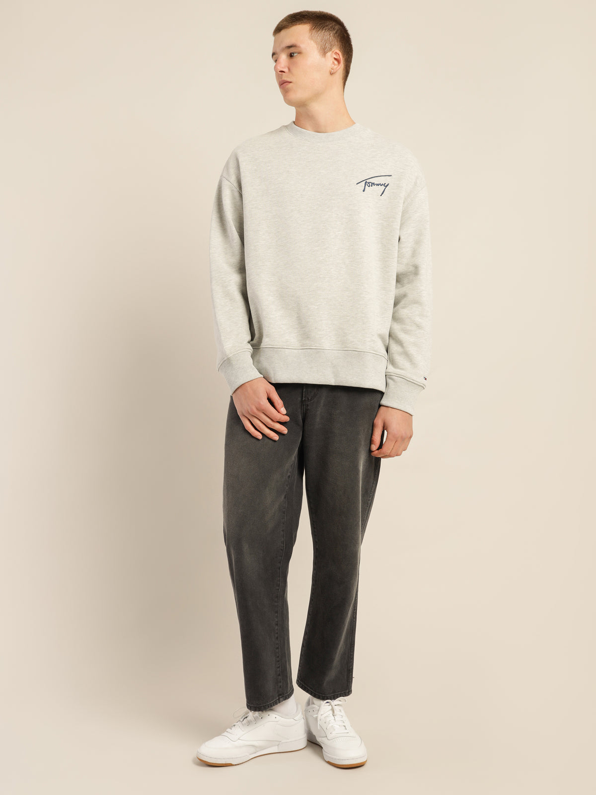 Recycled Signature Logo Relaxed Sweatshirt in Light Grey Heather