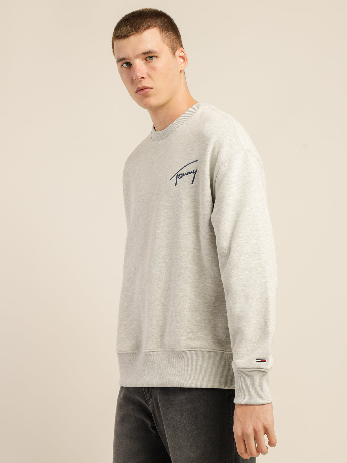 Recycled Signature Logo Relaxed Sweatshirt in Light Grey Heather