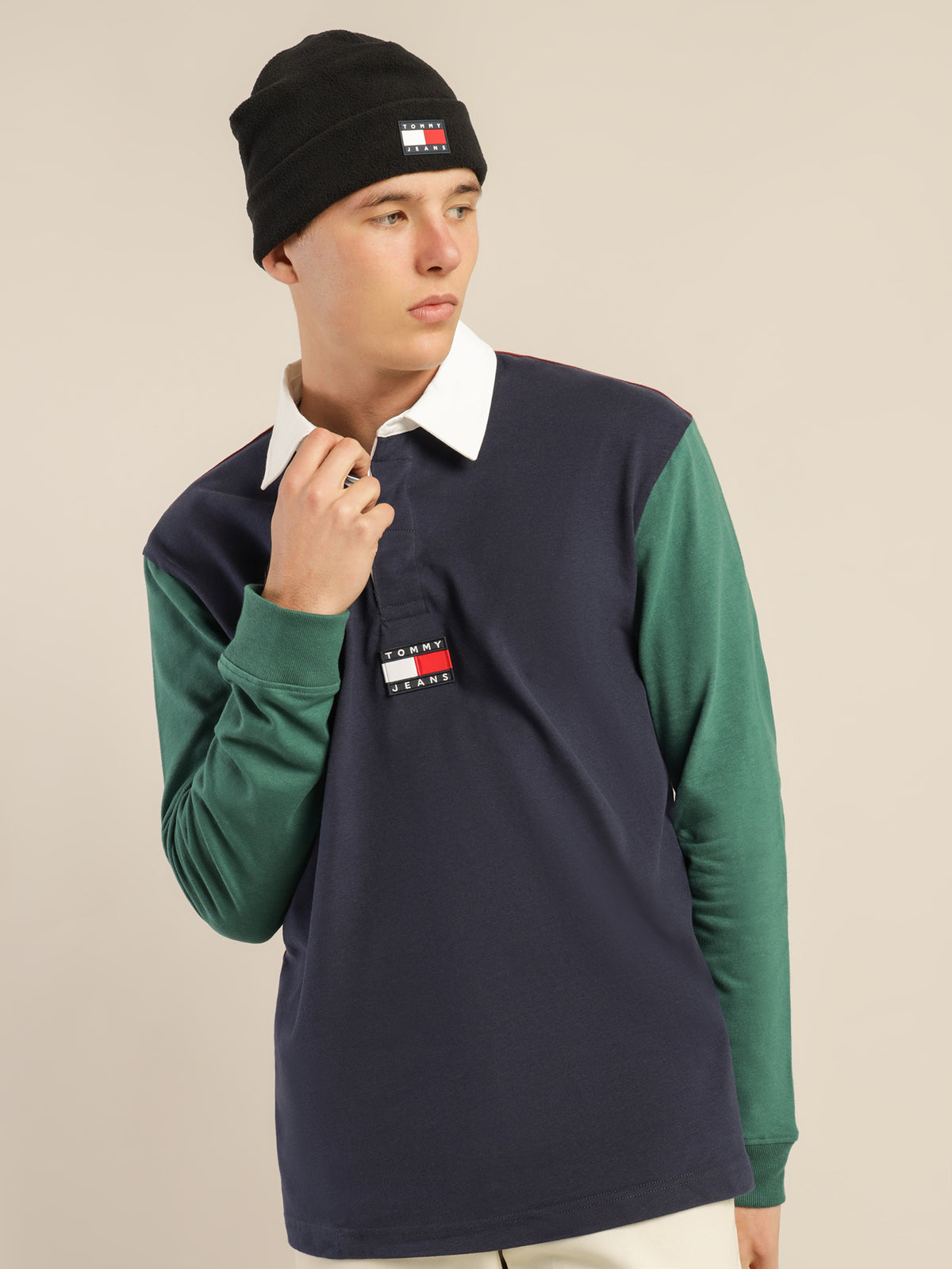 Tommy Badge Relaxed Fit Rugby Polo in Navy
