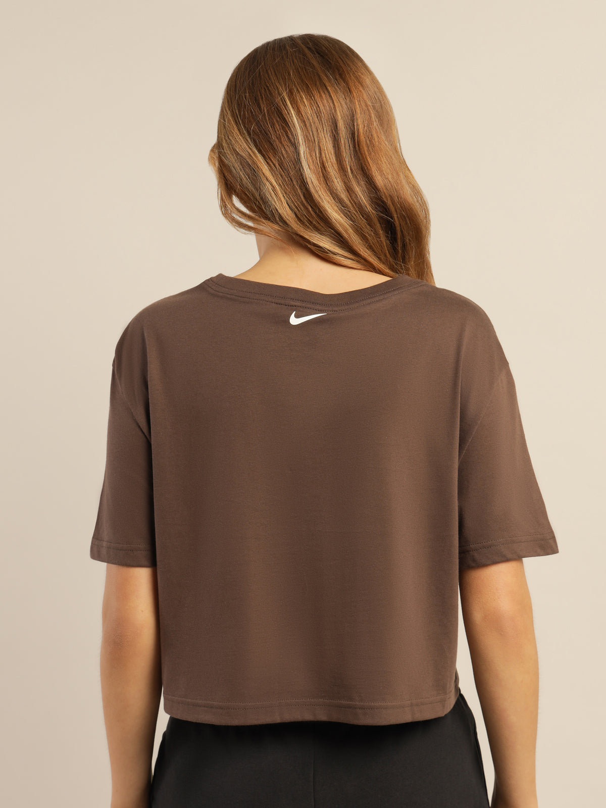 Nike Sportswear Crop Short Sleeve T-Shirt in Baroque Brown &amp; White