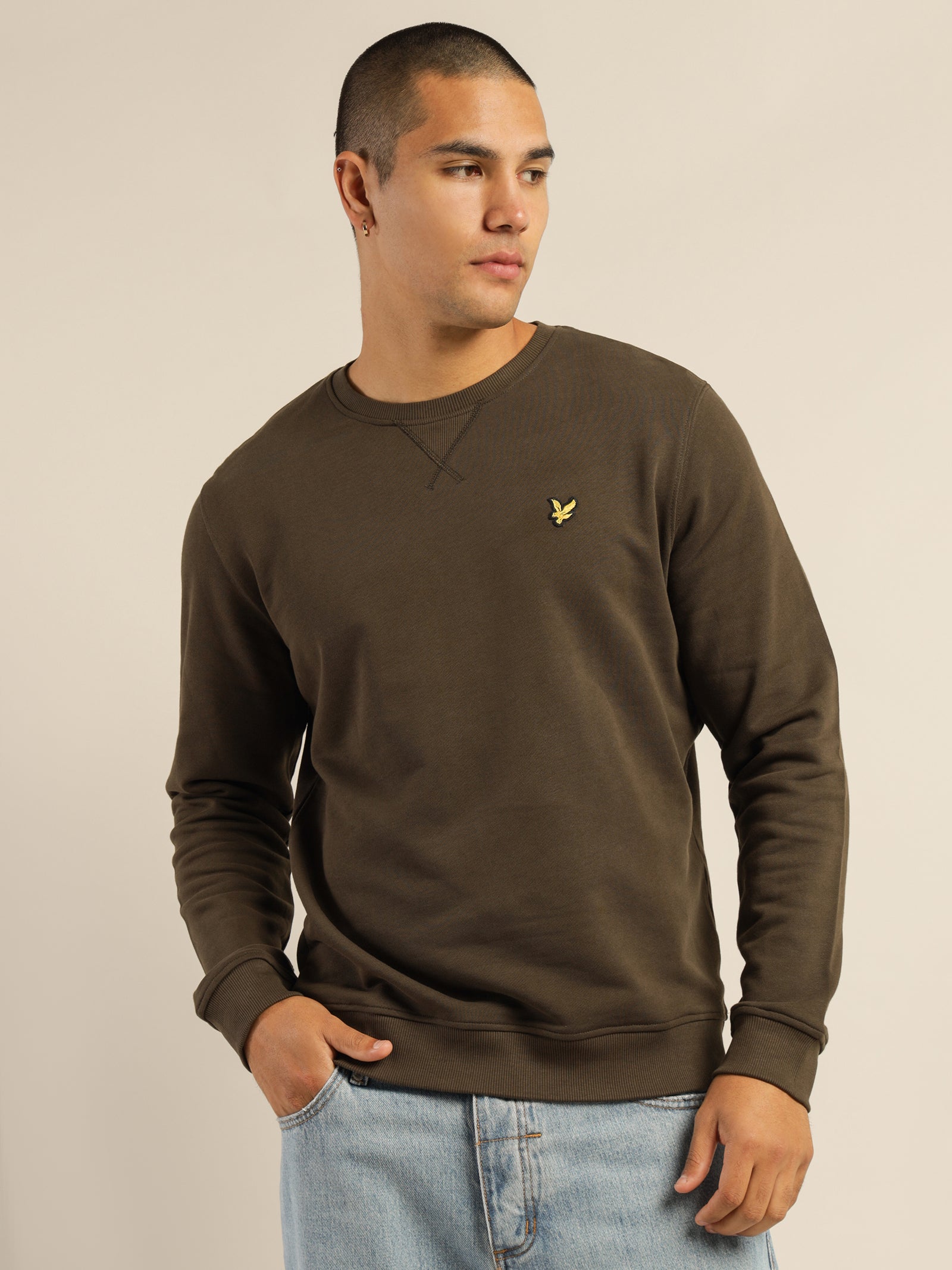 Crew Neck Sweats in Olive Green