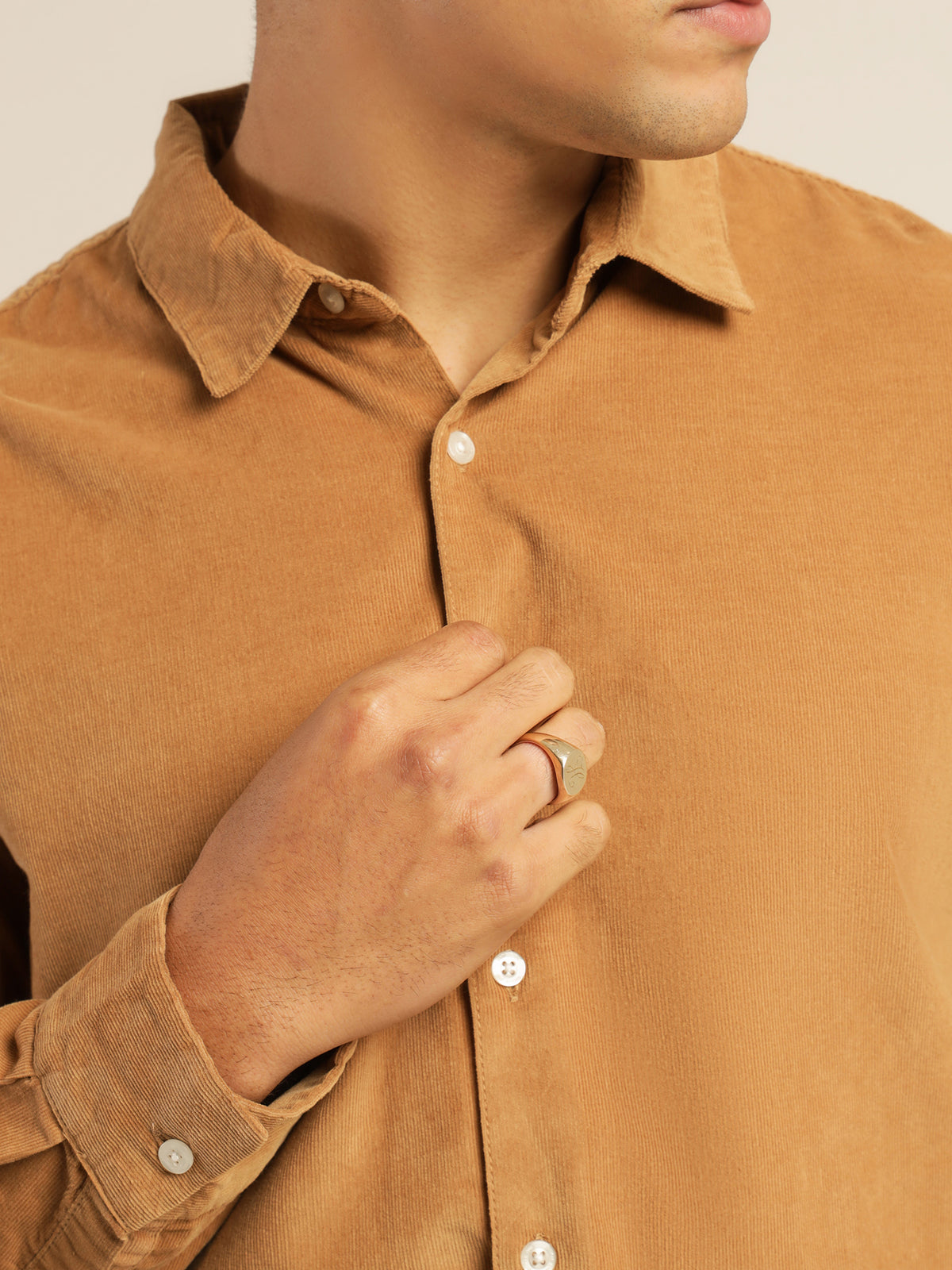 Soren Micro-Cord Long Sleeve Shirt in Sand