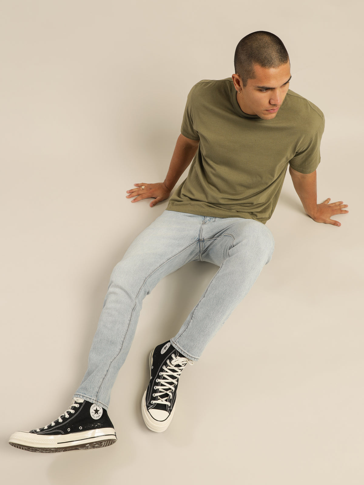 A Dropped Slim Caribou Jeans in Bleached Vintage Blue