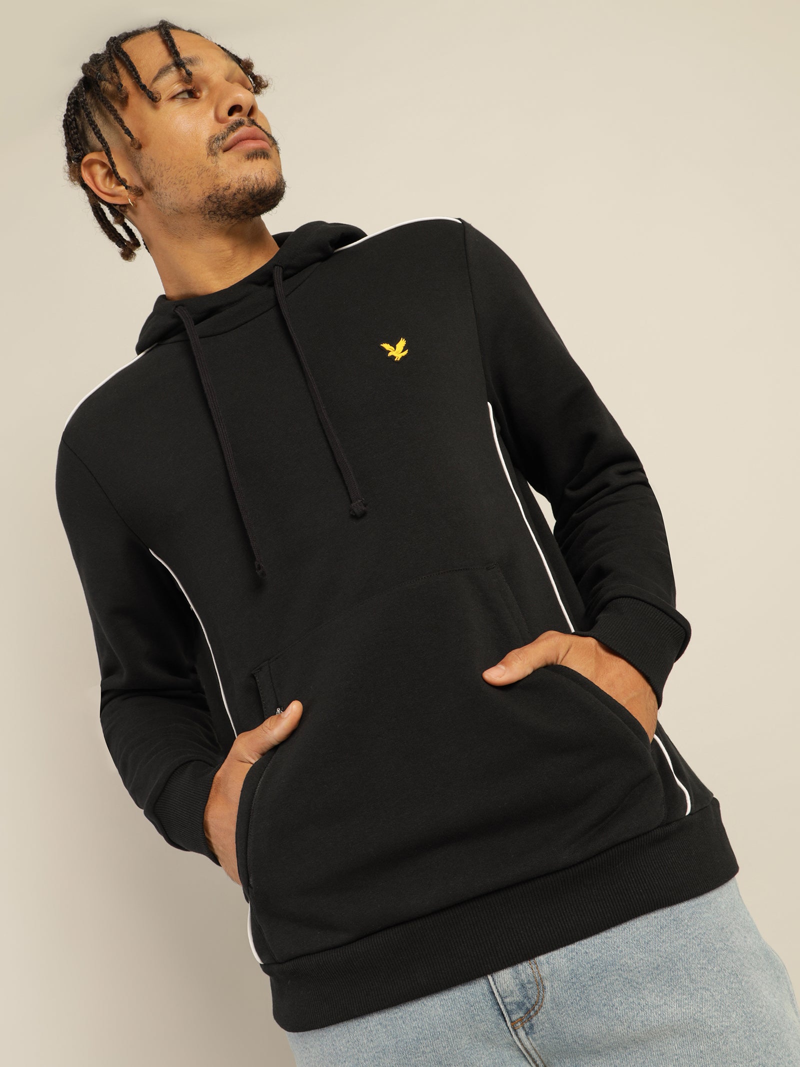 Hoodie With Contrast Piping in Black
