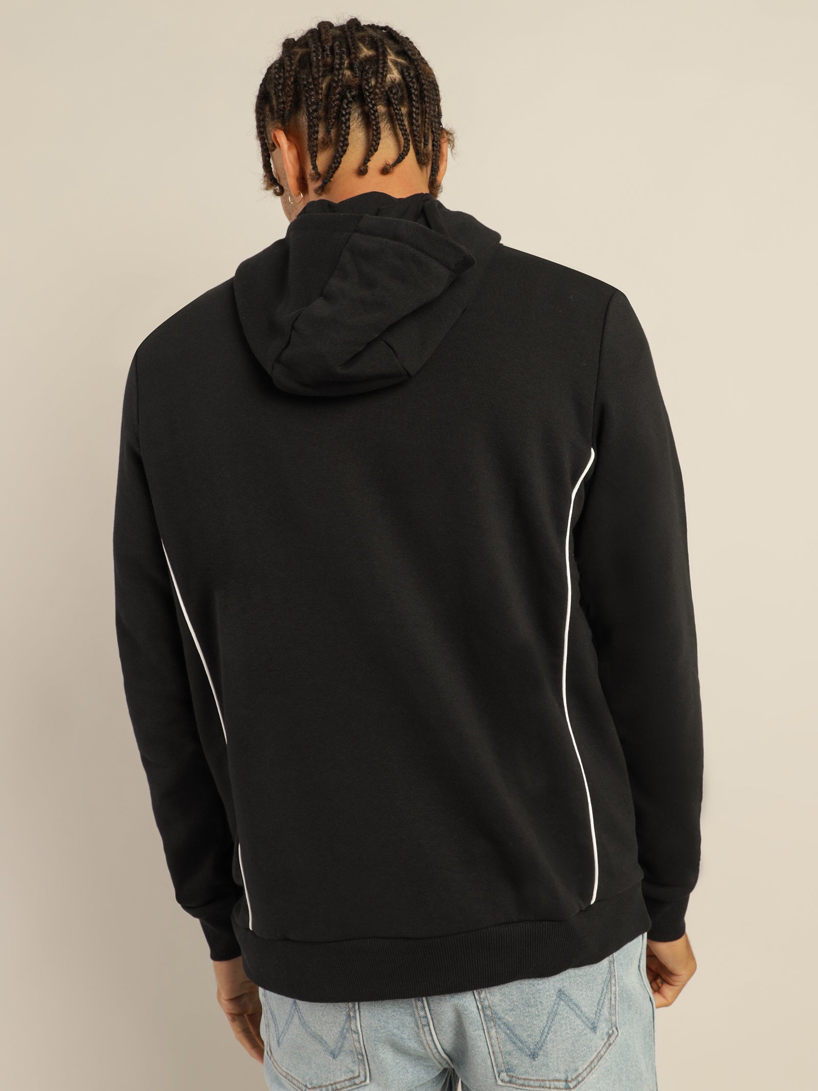 Hoodie With Contrast Piping in Black