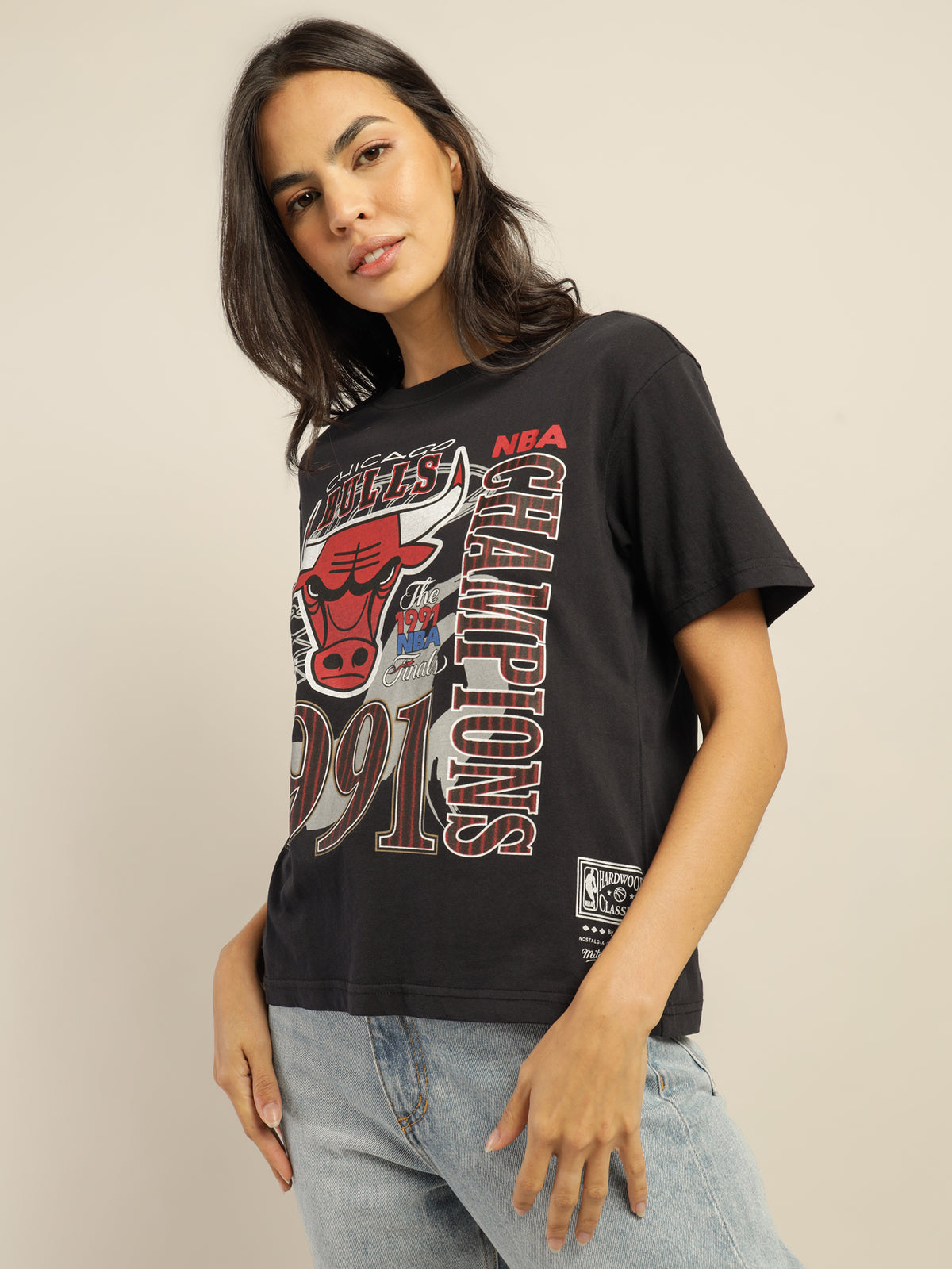 Vintage Chicago Bulls 91 Finals T-Shirt in Faded Black