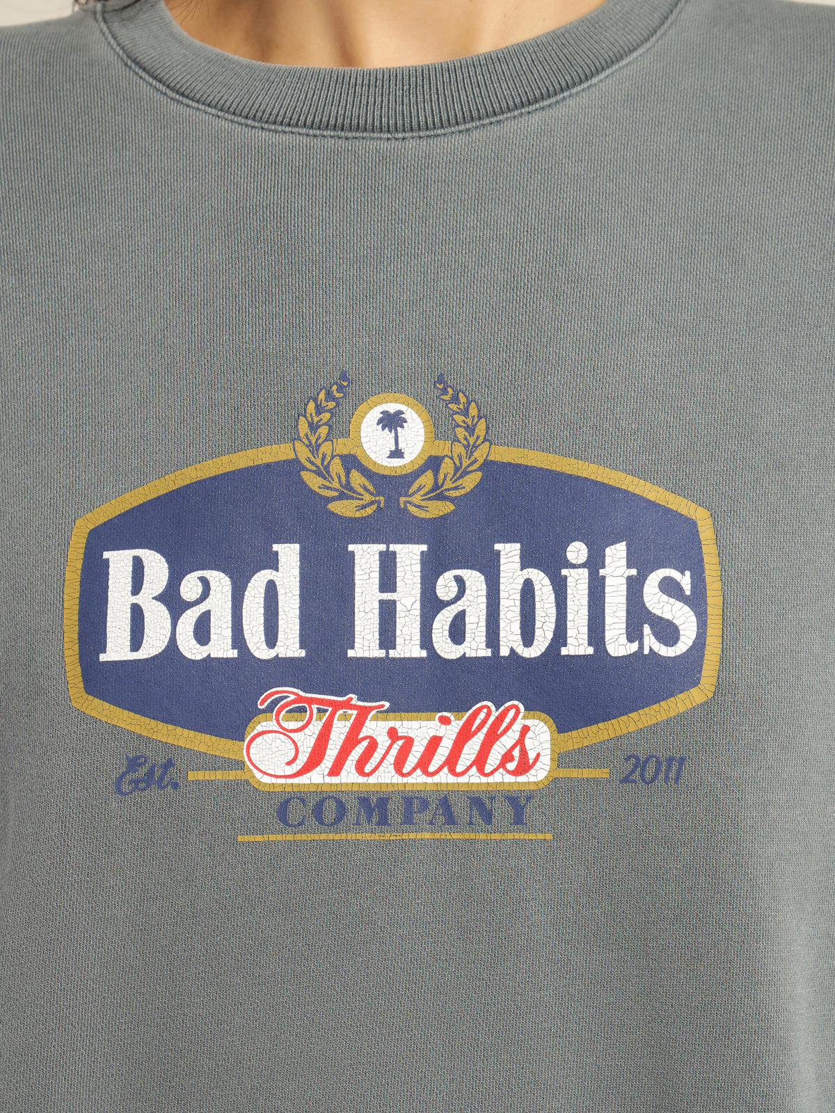 Bad Habits Die Hard Slouch Crew in Airforce Blue