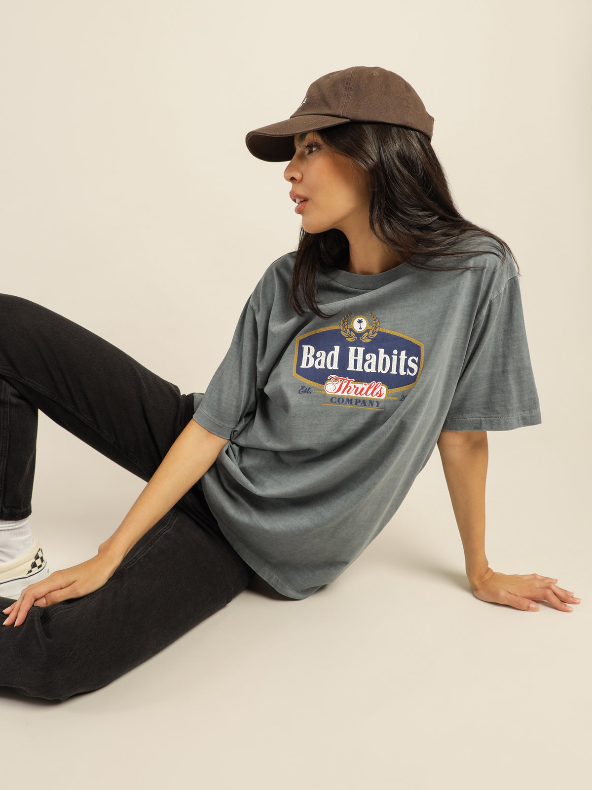 Bad Habits Die Hard Merch Fit T-Shirt in Airforce Blue