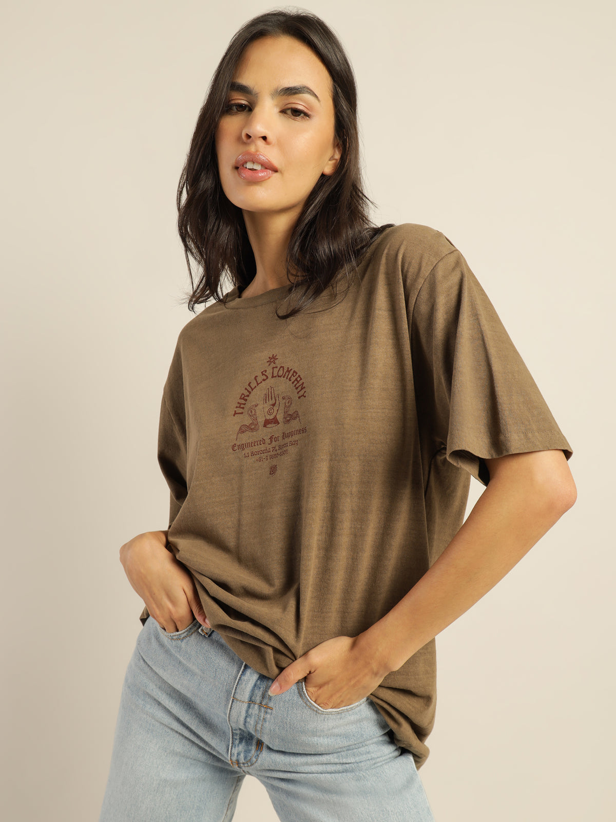 Engineered For Happiness Merch Fit T-Shirt in Desert
