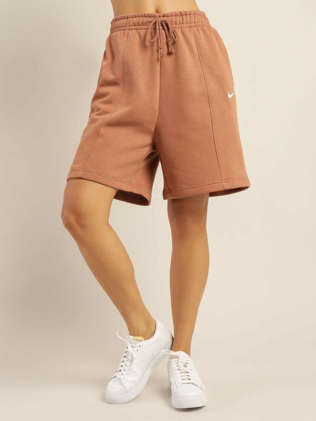 Fleece High Rise Shorts in Mineral Clay