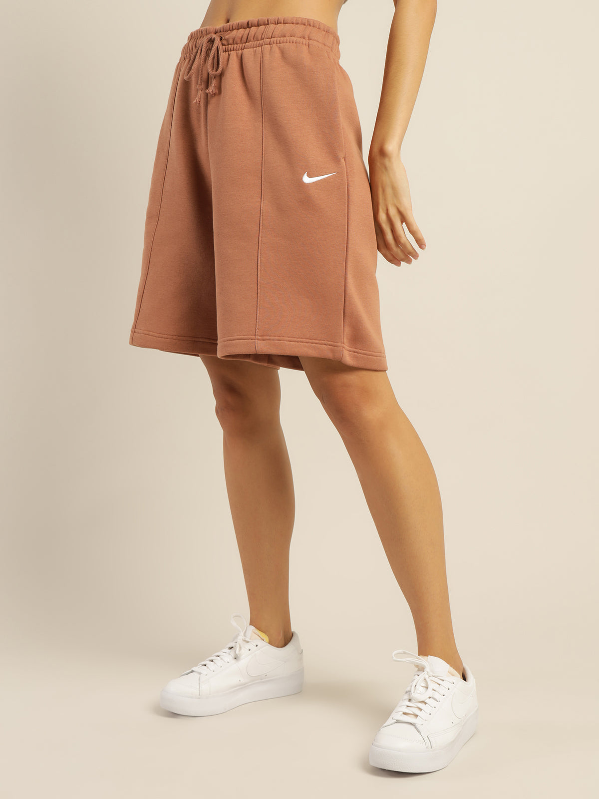 Fleece High Rise Shorts in Mineral Clay