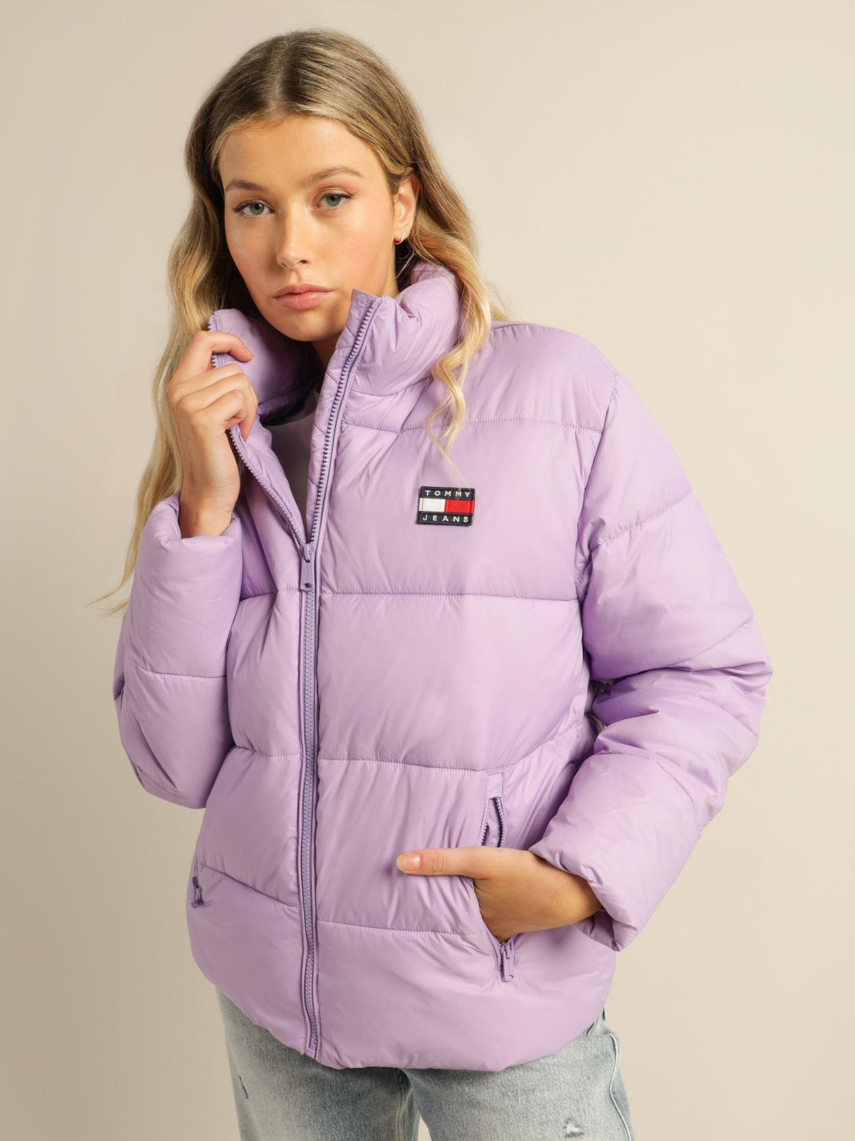 Recycled Nylon Puffer Jacket in Violet
