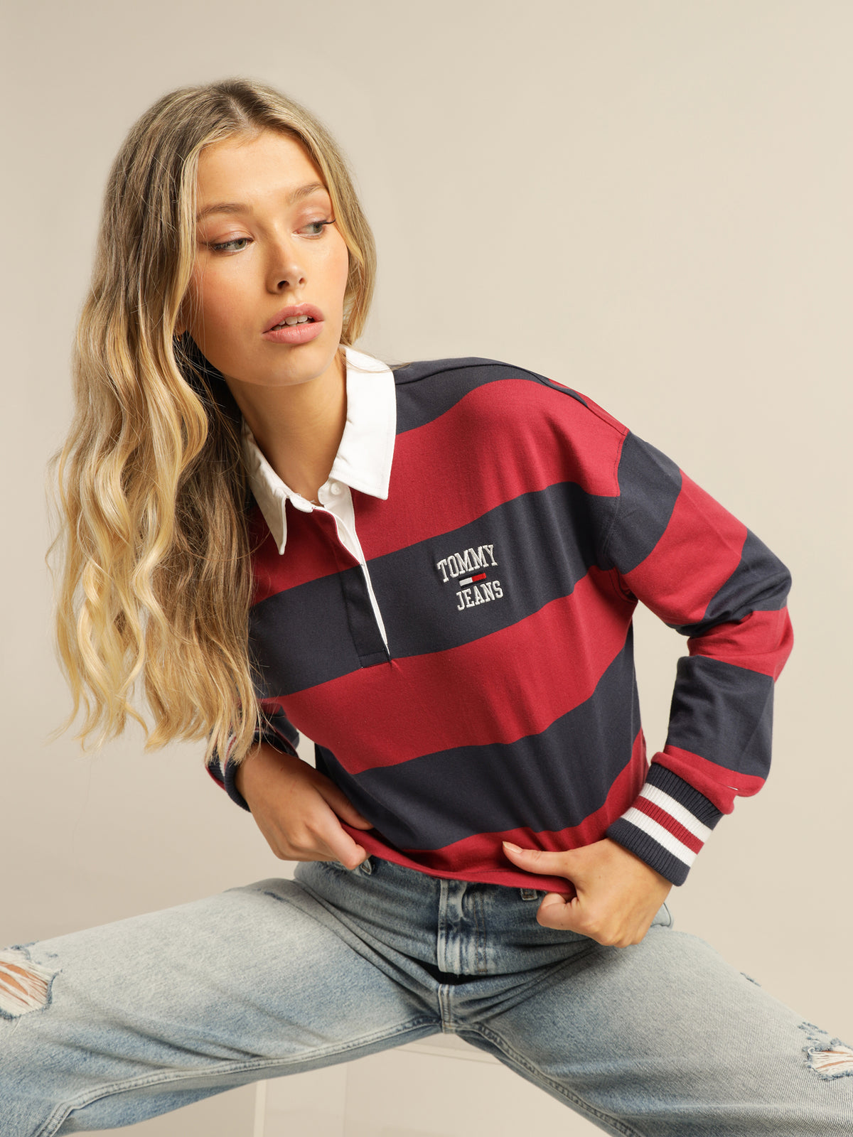 Tommy Hilfiger Cropped Long Sleeve Polo | Cranberry