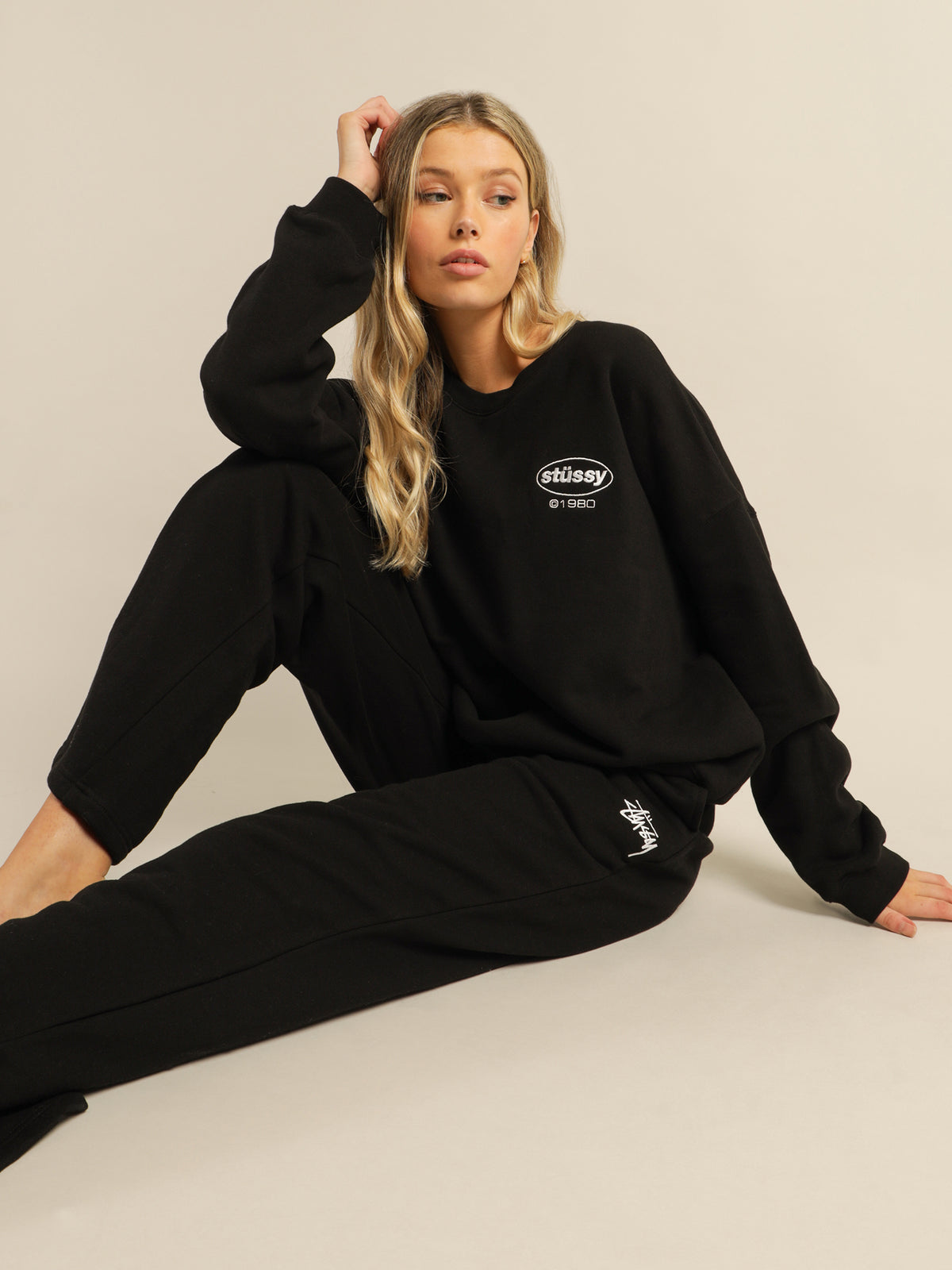 Stock Wide Leg Trackpants in Black