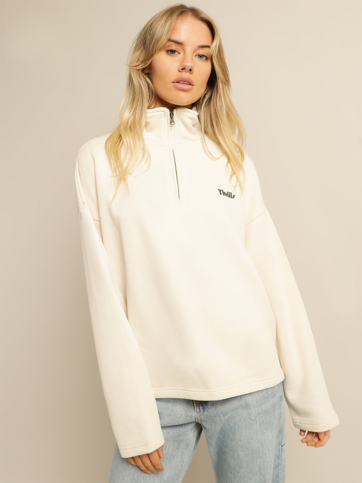 Thrills Limitless 3/4 Zip Pullover in Heritage White