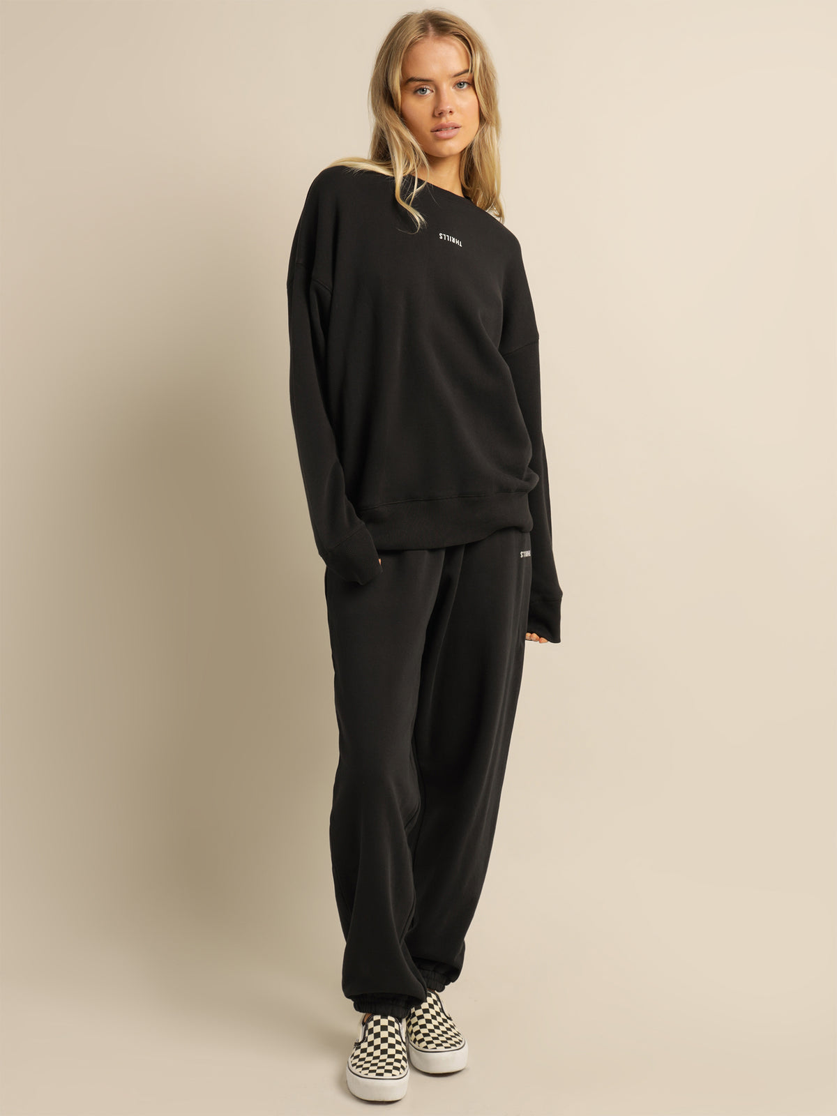 Minimal Thrills Slouch Crew in Washed Black