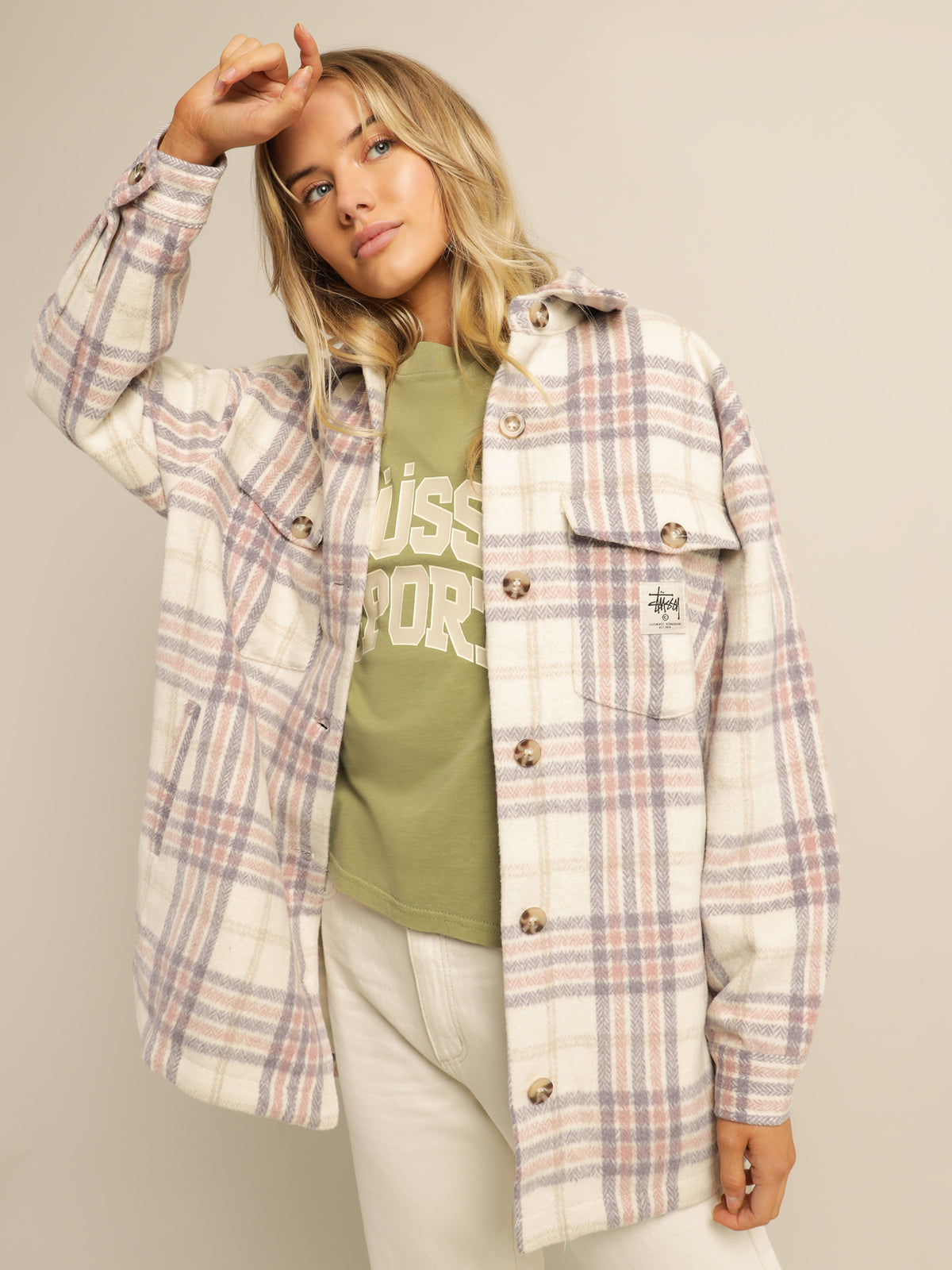 Harley Check Worker Jacket in Off White
