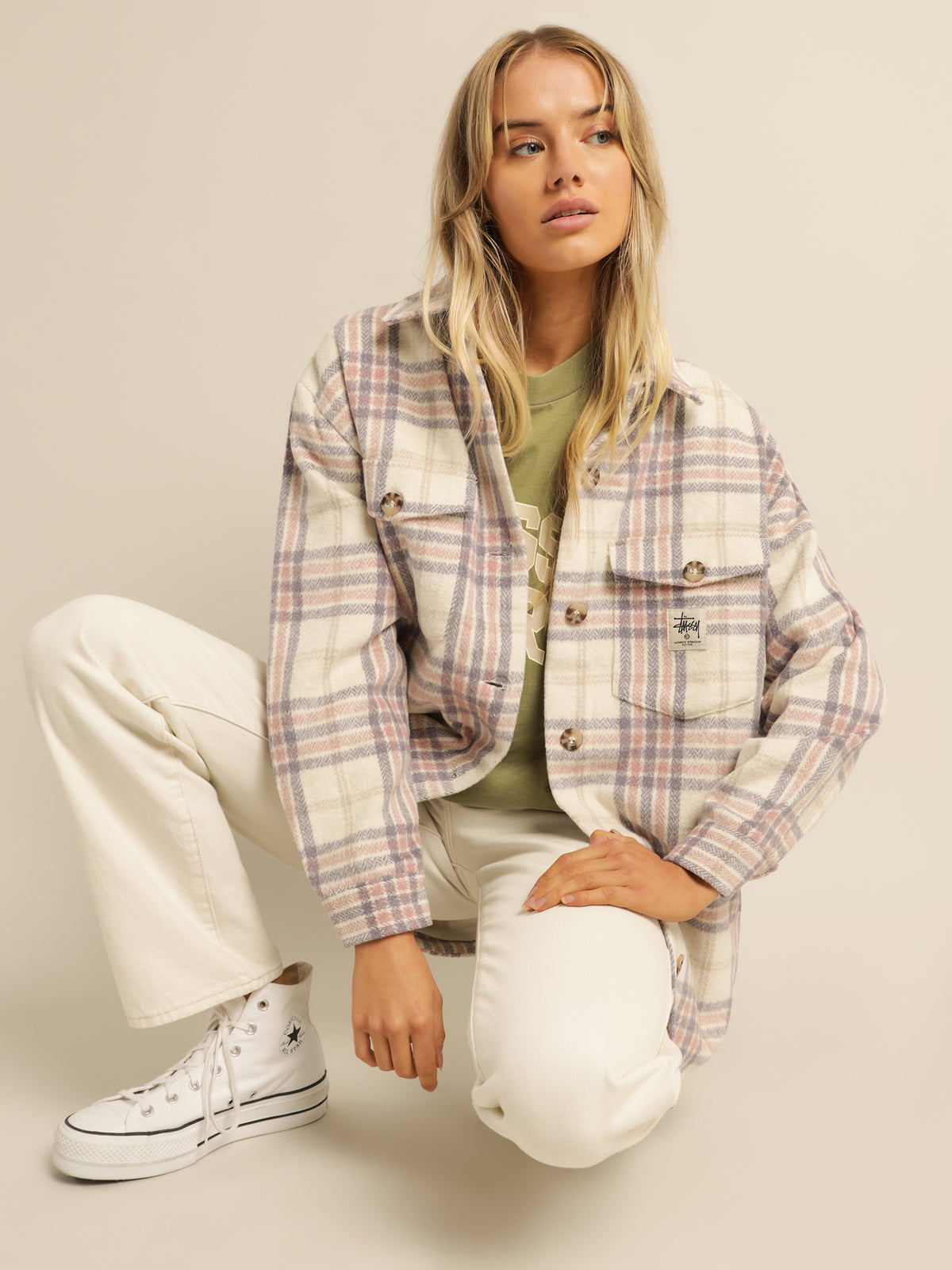 Harley Check Worker Jacket in Off White