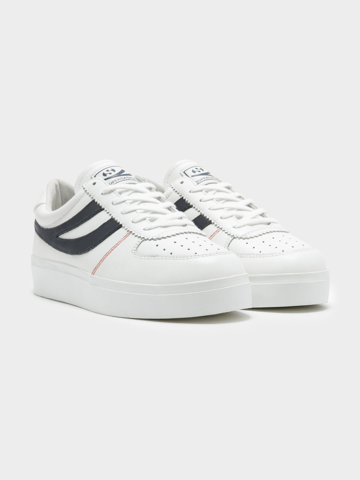 Womens 2850 Seattle 3 Comfort Leather in White &amp; Navy