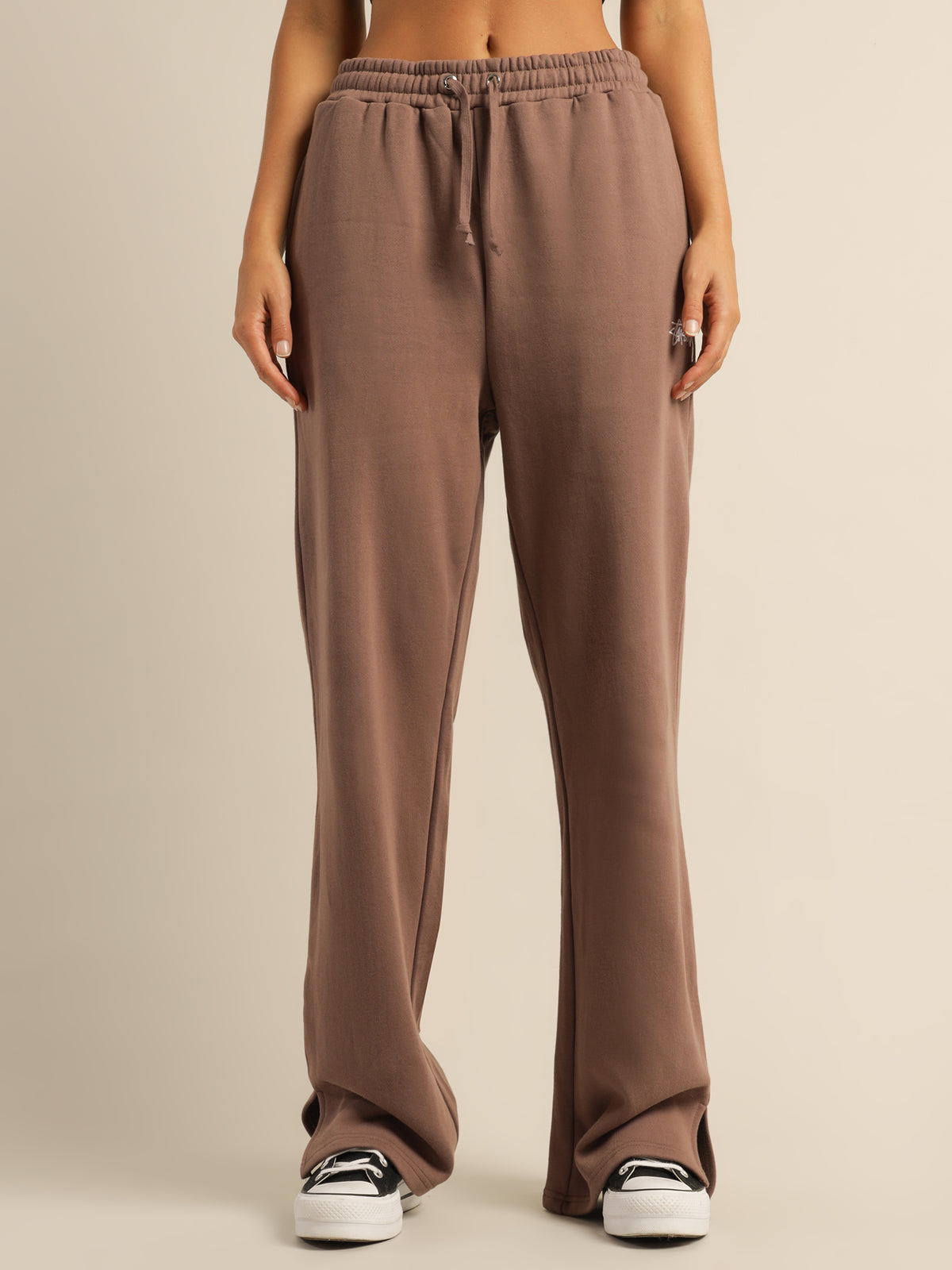 Stock Wide Leg Trackpants in Brown
