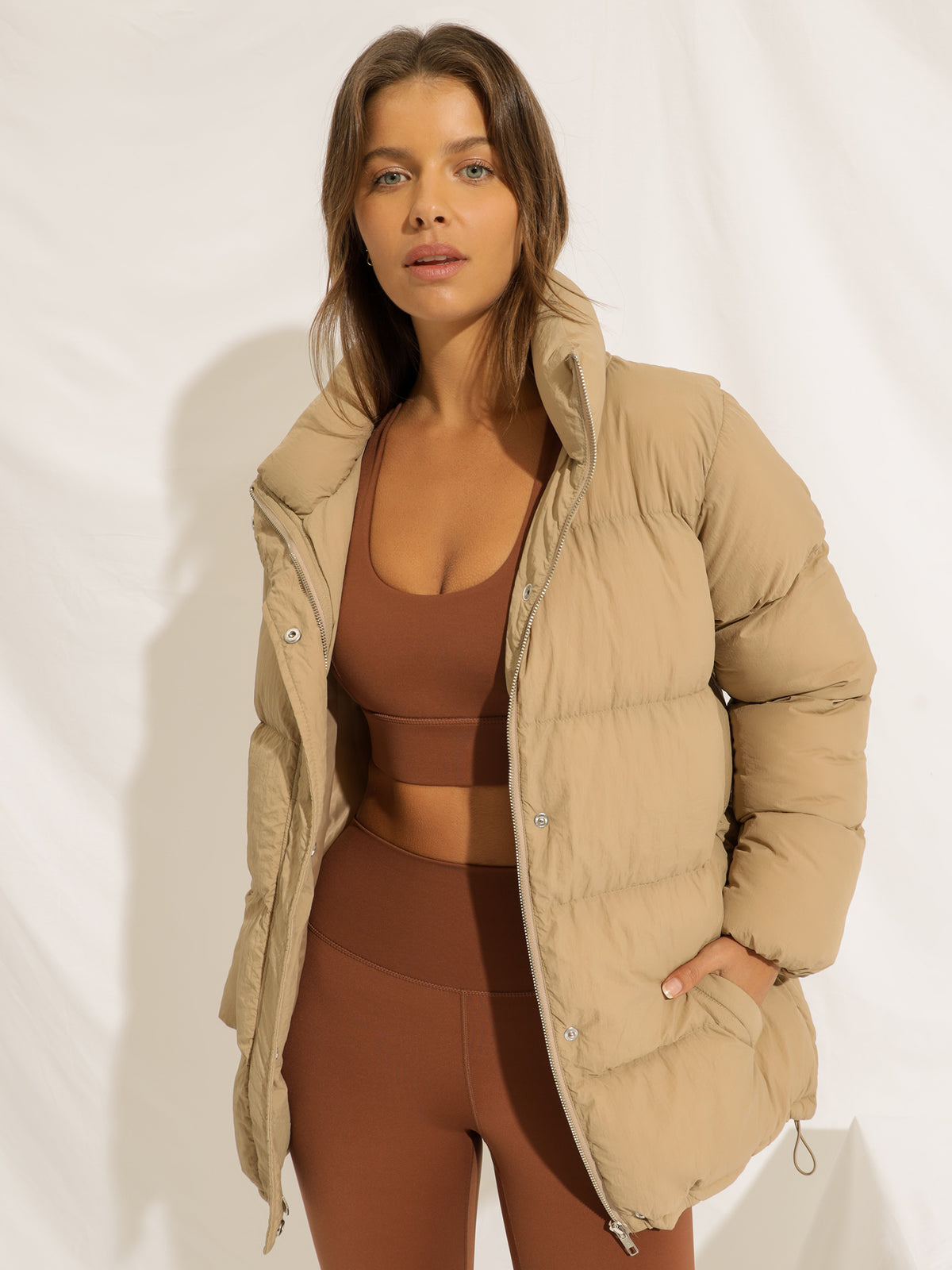 Topher Longline Puffer Jacket in Sepia