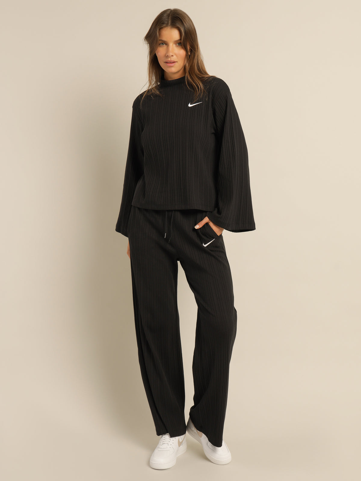 Nike Sportswear Jersey Rib Long Sleeve Top | Black/White