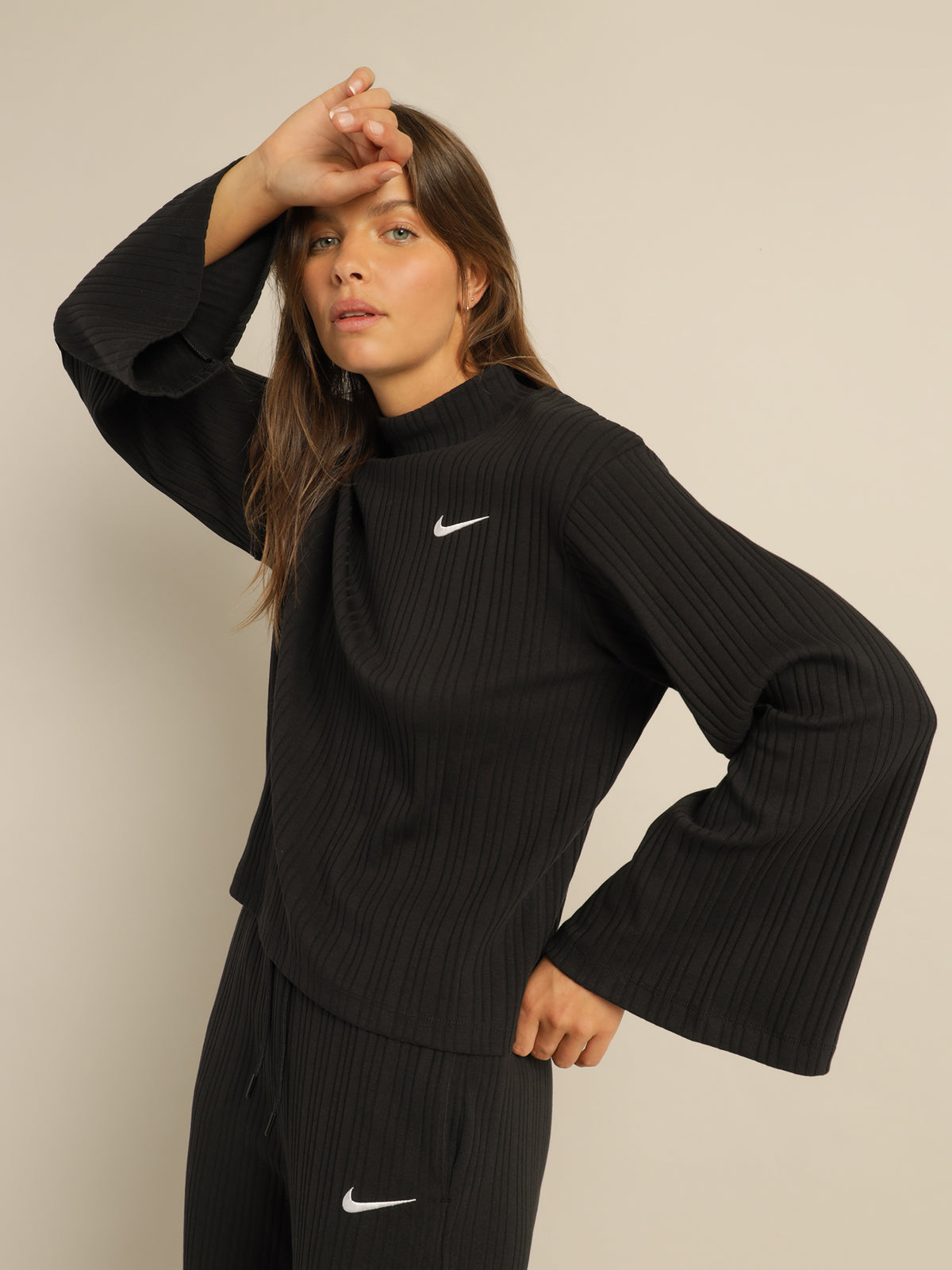 Nike Sportswear Jersey Rib Long Sleeve Top | Black/White